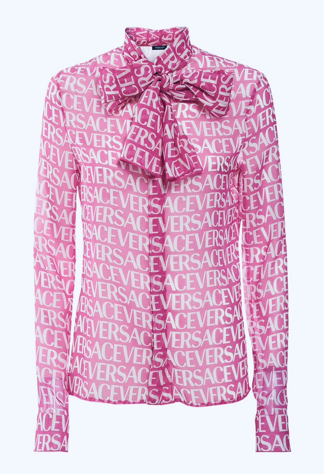 Image of New Versace Pink Geo Silk Print Logo Shirt, Women's (Size Small)