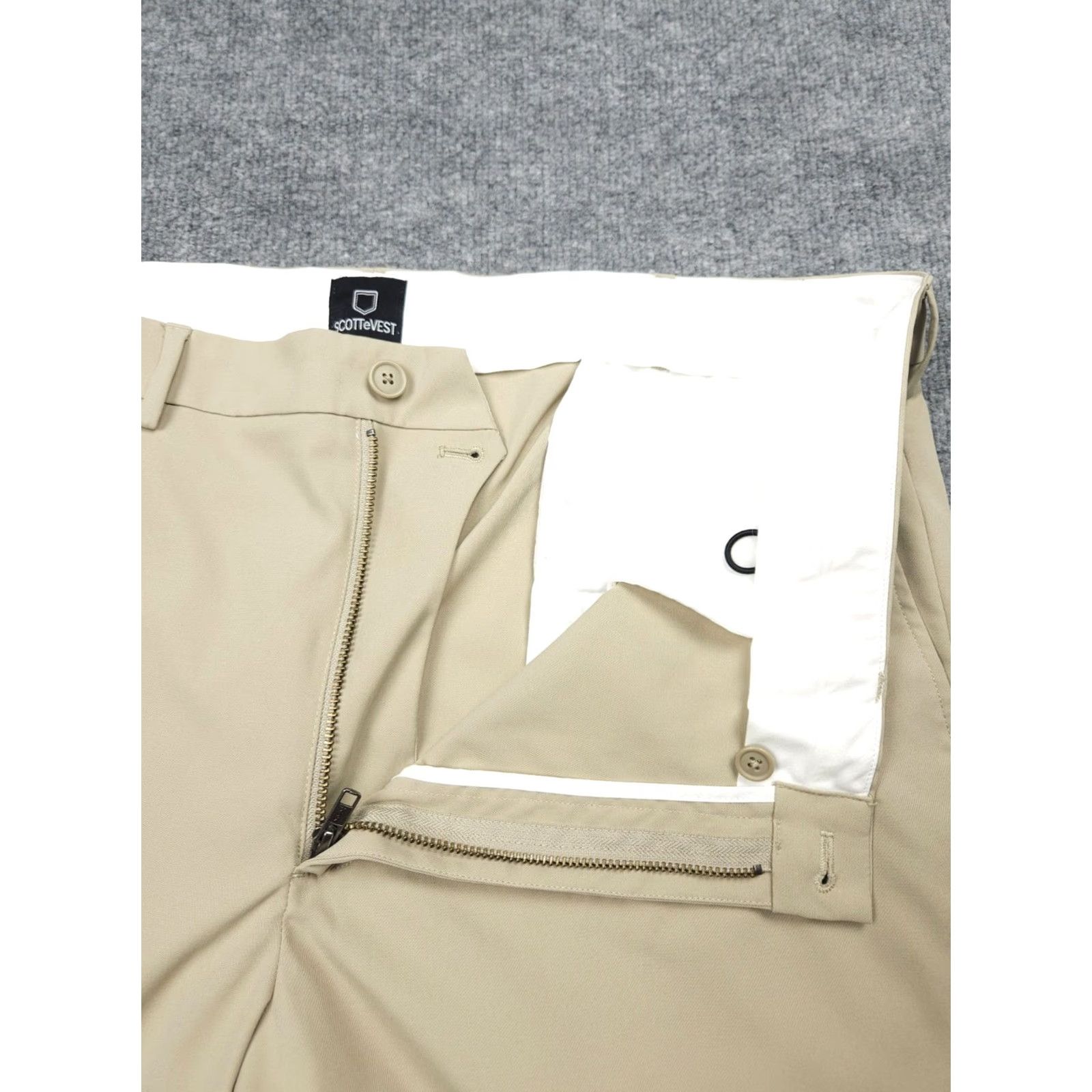 Vintage ScotteVest Pants Mens 41 x 34 Beige Chino Travel 100% Poly SEV-02 | Regular Straight Pockets Stretch Mens Size 42R - 4 Thumbnail