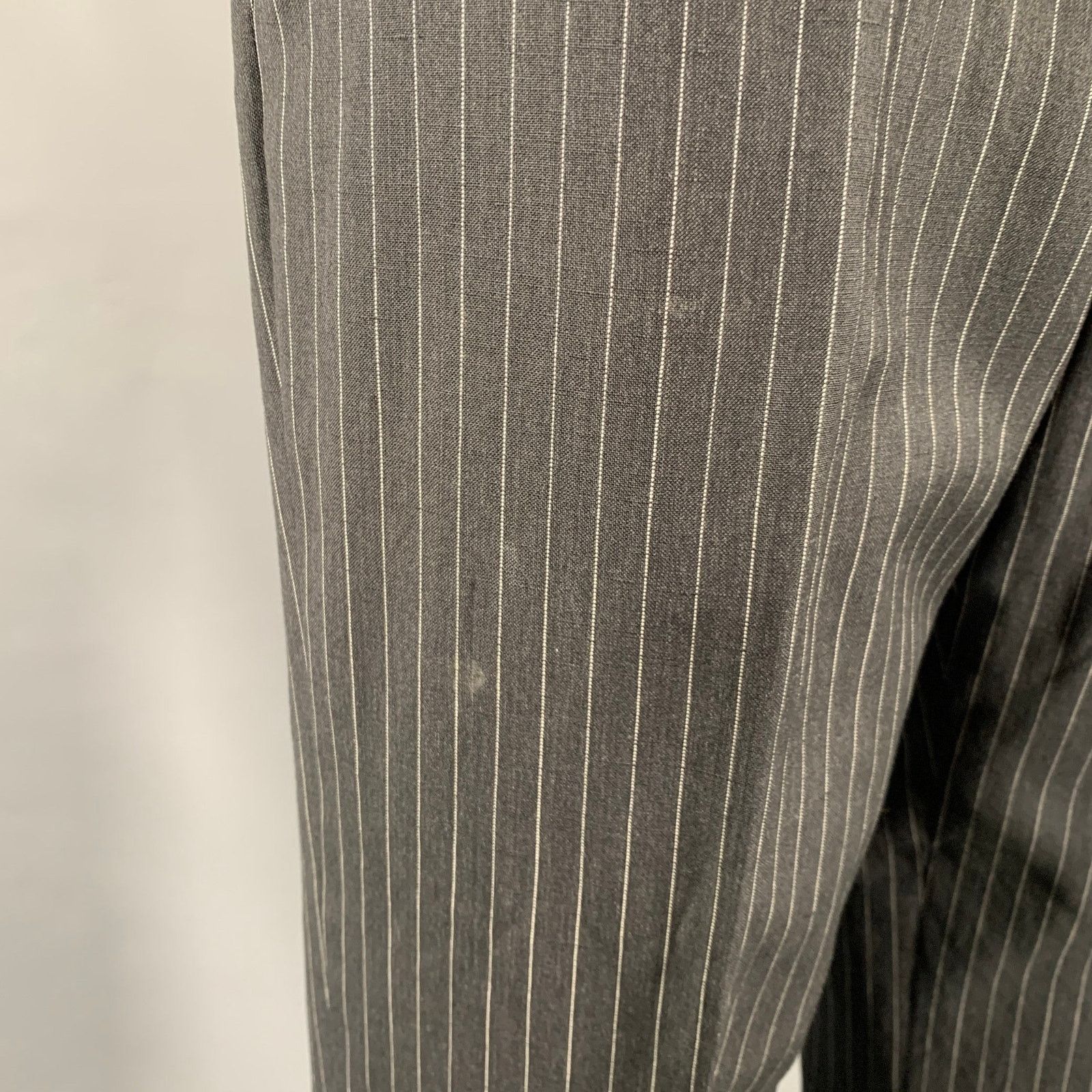 Belvest 40 Grey White Pinstripe Wool Linen Single Breasted Suit Size 40R - 13 Thumbnail