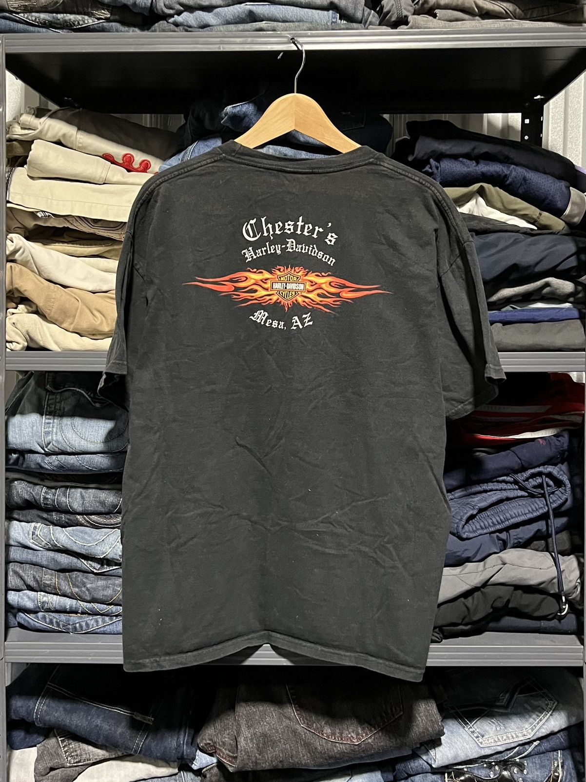Harley Davidson × Vintage Crazy Vintage Y2K Harley Davidson Flames Engine Logo Tee Size US XL / EU 56 / 4 - 2 Thumbnail