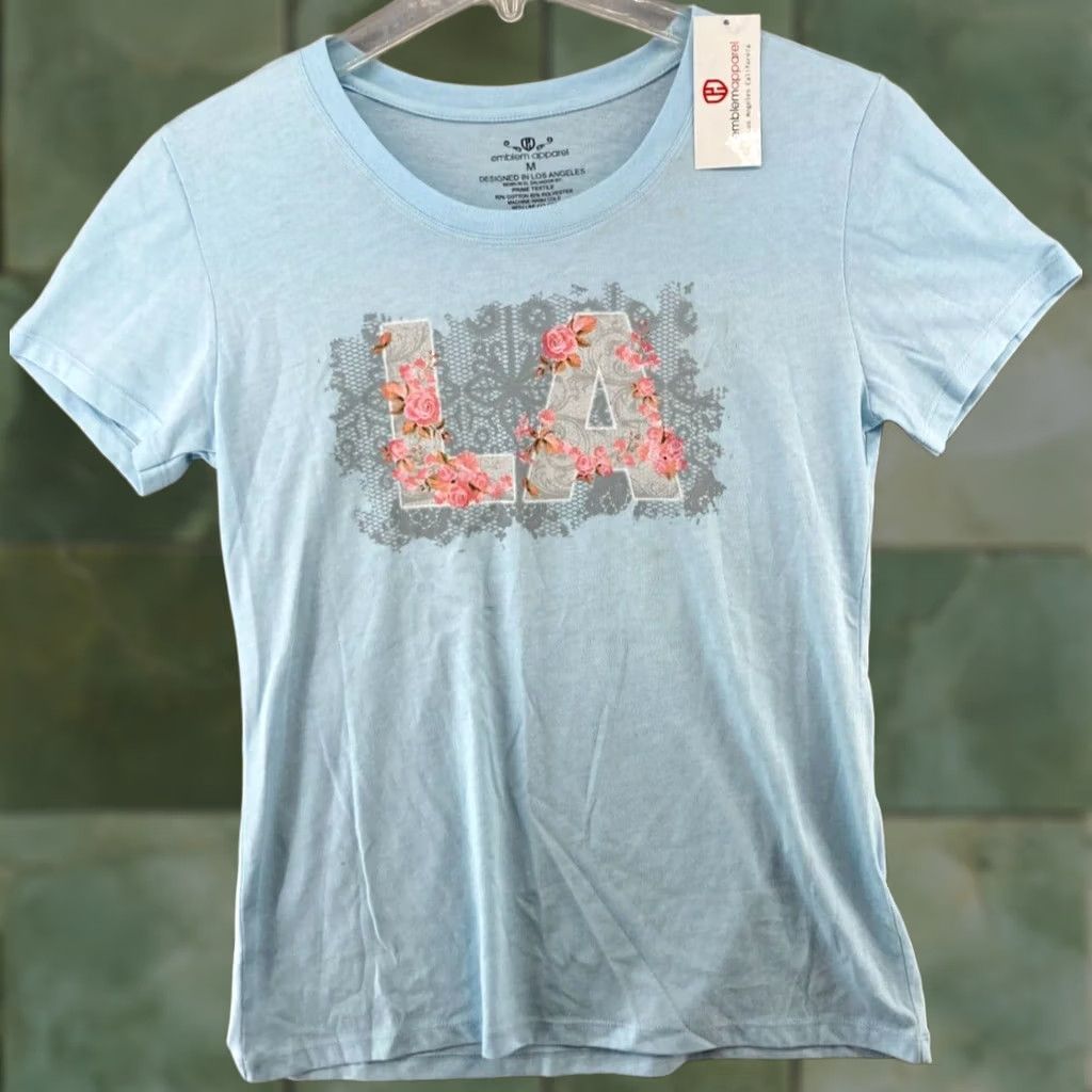 Vintage Emblem Apparel Womens Shirt Medium Blue LA Floral NWT Size L / US 10 / IT 46 - 1 Thumbnail