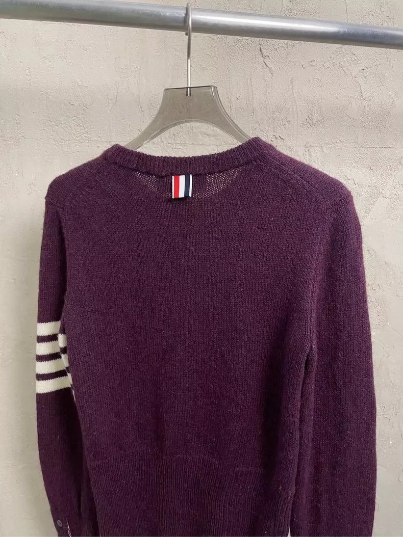 Thom Browne Thom browne Burgundy four-striped wool round-neck sweater 2 Size US XXS / EU 40 - 4 Thumbnail