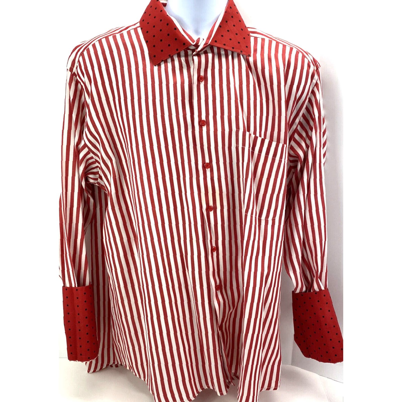 Needles Karl Knox Mens Dress Shirt Red Stripe Flip Cuff 17.5 36/37 Sleeve Pink White Pocket Collared Spread Collar Size US XXL / EU 58 / 5 - 5 Thumbnail