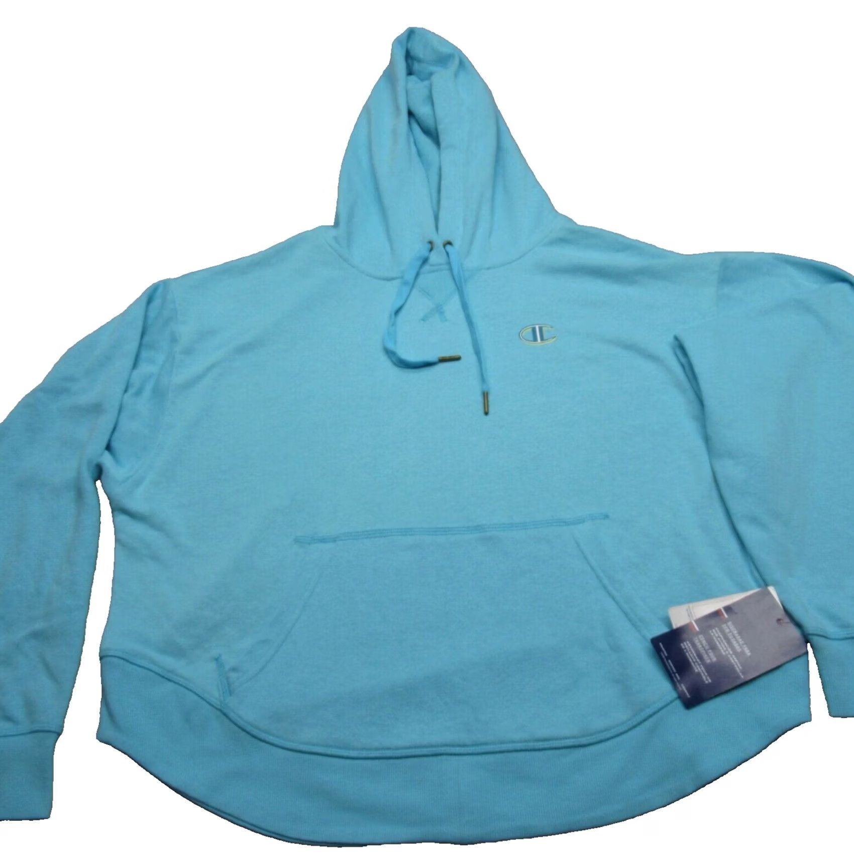 Champion Champion Hoodie Women Small Blue Solid Cropped Pullover Moisture Wicking Fleece Hooded Pockets Sweatshirt Size S / US 4 / IT 40 - 2 Thumbnail