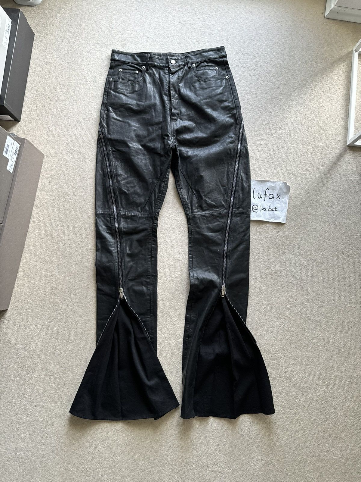 Image of Rick Owens New | Ss23 Edfu Thick Calf Leather Bolan Banana Bootcut 32 in Black, Men's
