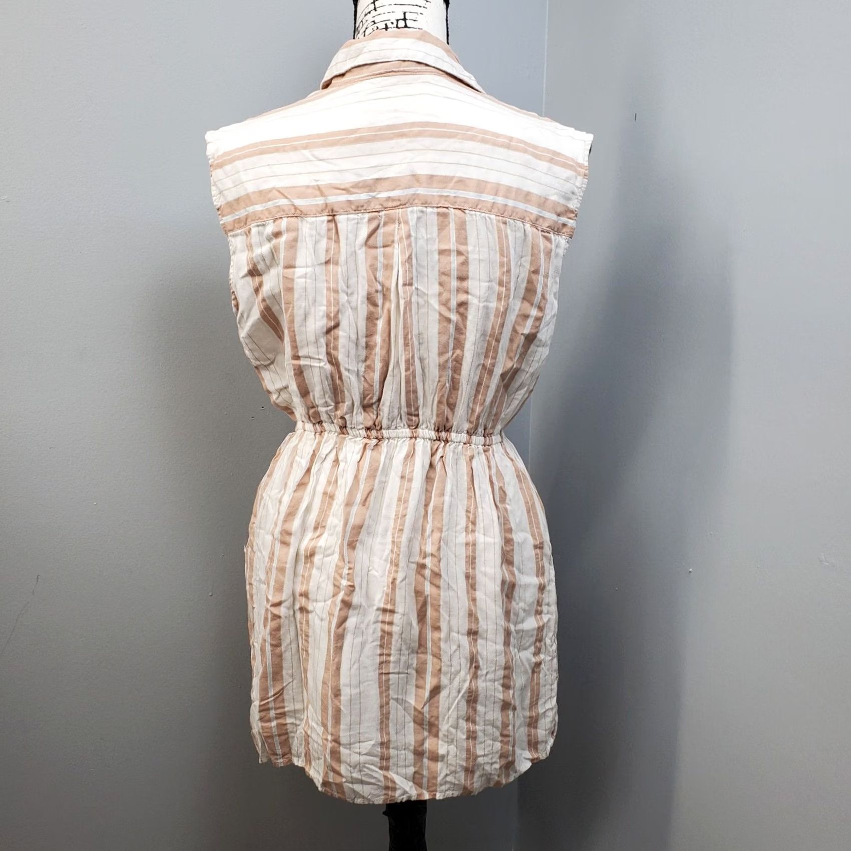 Vintage Japna Shirt Dress Womens M Multi Striped Tie Waist Detail Pockets Collar Button Size M / US 6-8 / IT 42-44 - 2 Thumbnail