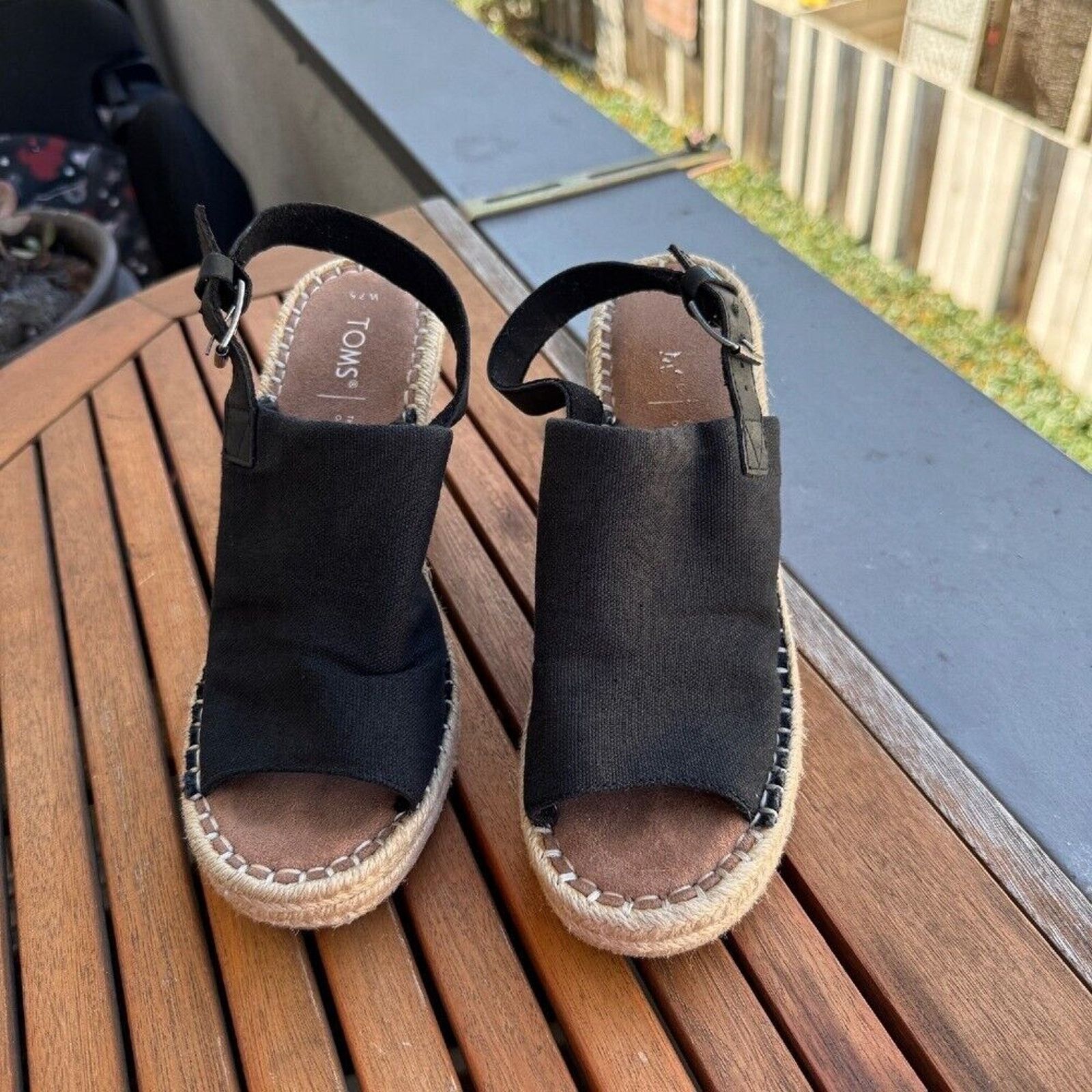 Toms TOMS Black Canvas Espadrille Wedge Sandals Size W7.5 Size US 7.5 / IT 37.5 - 2 Thumbnail