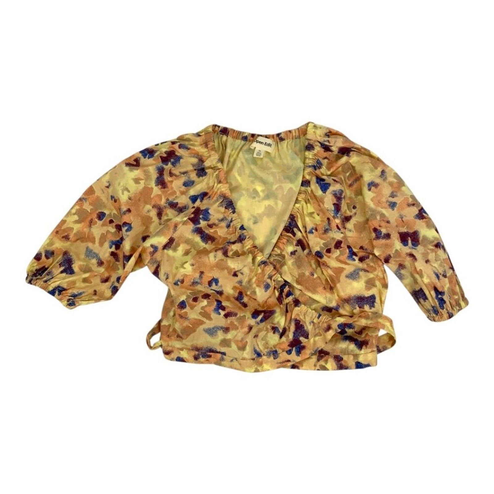 Other Open Edit Puff Sleeve Wrap Blouse Yellow Medium NWOT $59 MSP Size M / US 6-8 / IT 42-44 - 3 Thumbnail