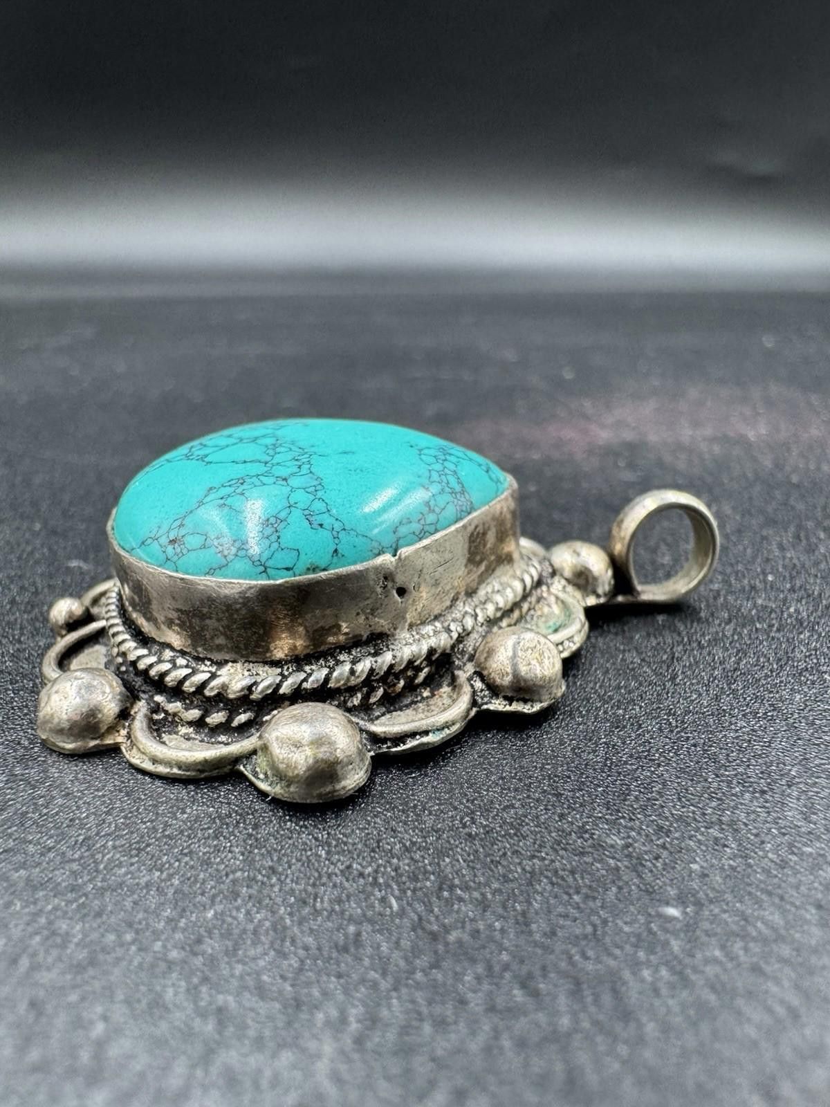 The Unbranded Brand Vintage Navajo Turquoise Pendant Sterling Silver Spiderweb M Size ONE SIZE - 4 Thumbnail