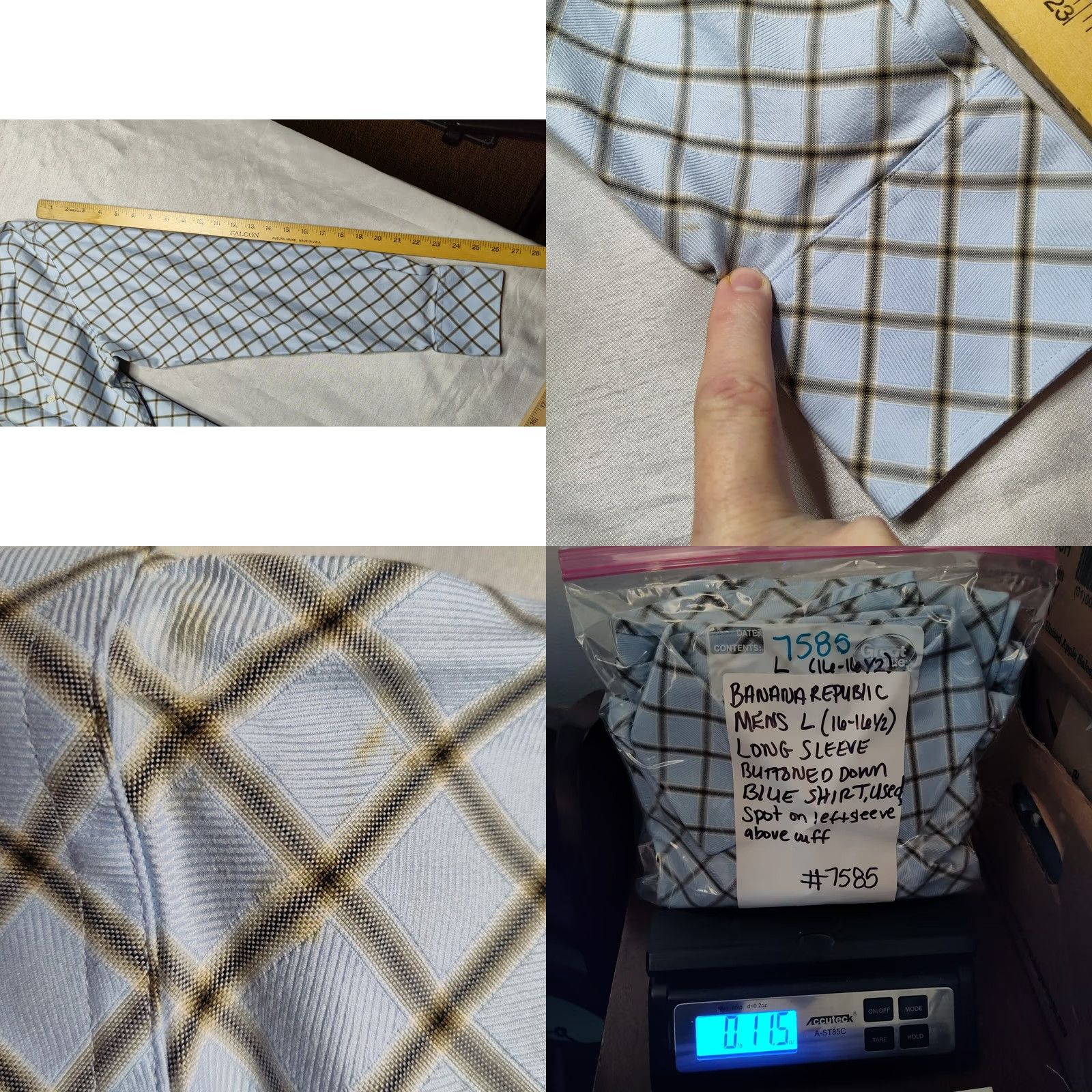 Banana Republic Banana Republic Men Large (16-16.5) Blue Diagonal Check Cotton Button Shirt L/S Button-Down Collar Mens Regular Fit) Size US L / EU 52-54 / 3 - 8 Thumbnail