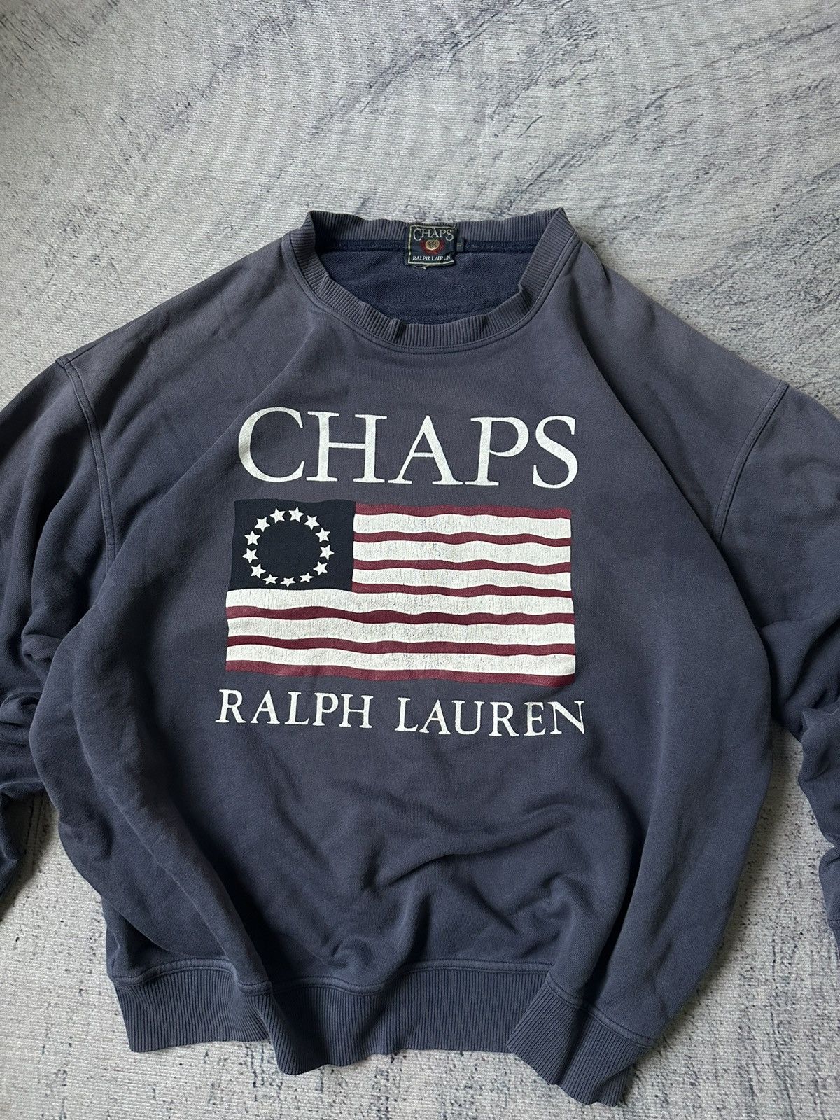 Chaps Ralph Lauren × Ralph Lauren Vintage Chaps Ralph Lauren Flag Thrashed Sweatshirt Size US L / EU 52-54 / 3 - 2 Thumbnail