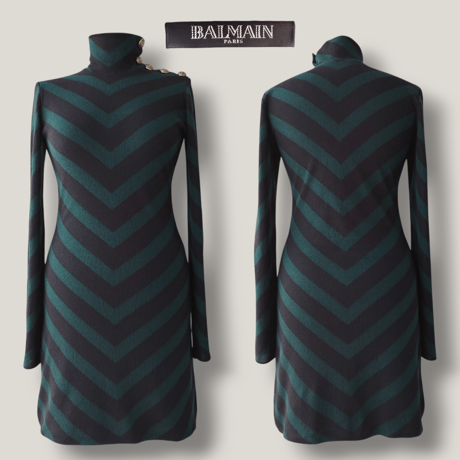 Balmain Dress Long Sleeve Striped Wool France Size 40 Size M / US 6-8 / IT 42-44 - 1 Thumbnail