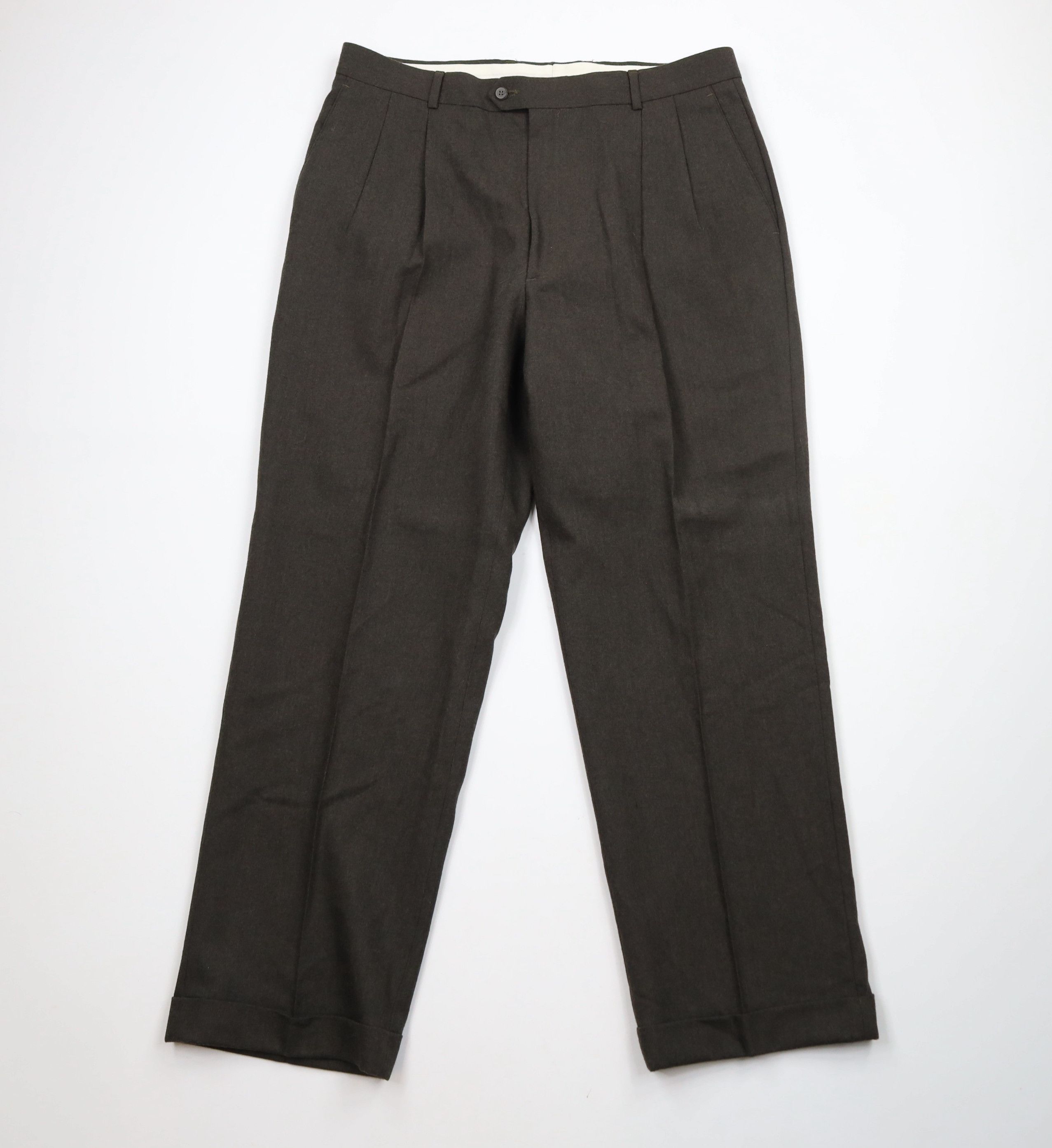 Vintage Vintage 90s Streetwear Wide Leg Wool Chino Pants Brown Size US 36 / EU 52 - 1 Thumbnail