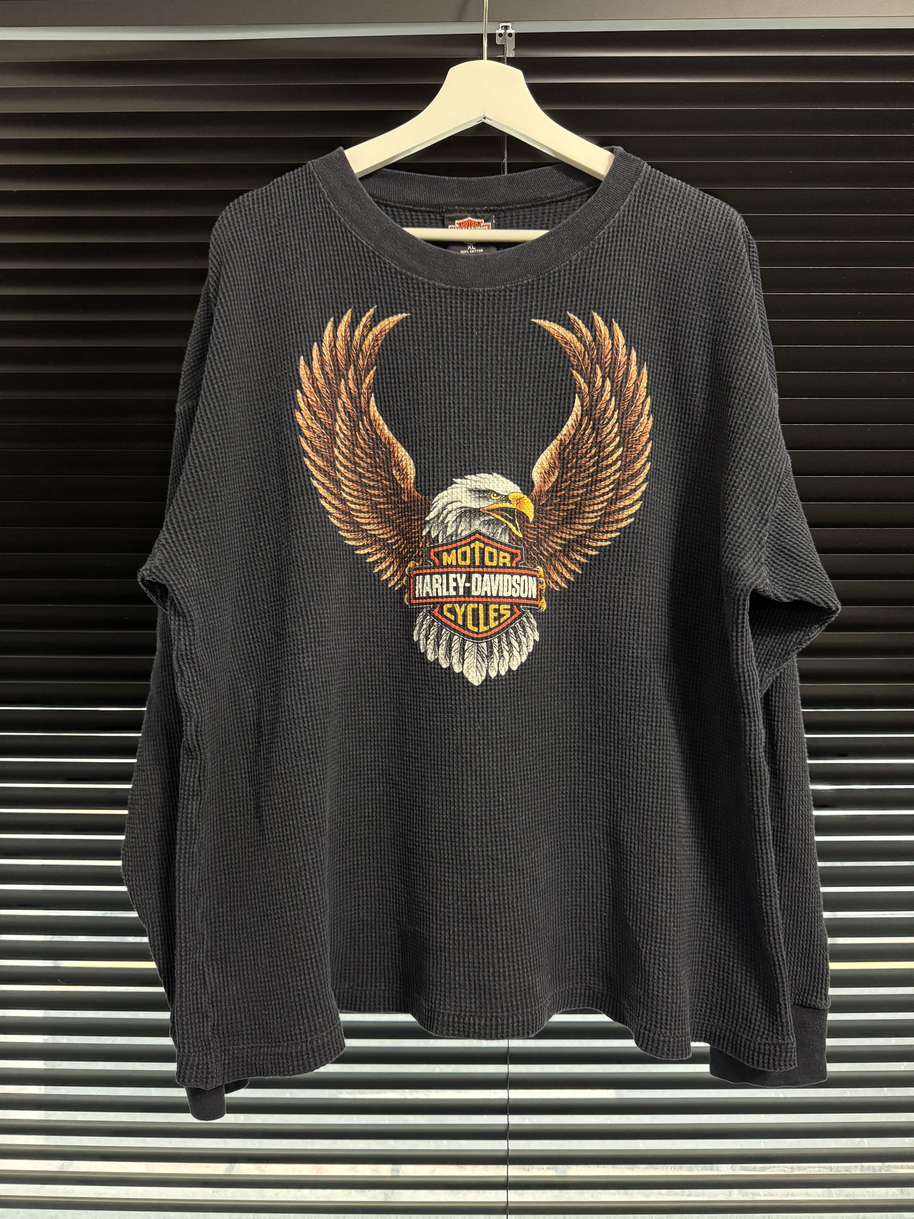 Harley Davidson × Vintage 90s Harley Davidson Eagle Thermal Longsleeve Size US XL / EU 56 / 4 - 1 Thumbnail