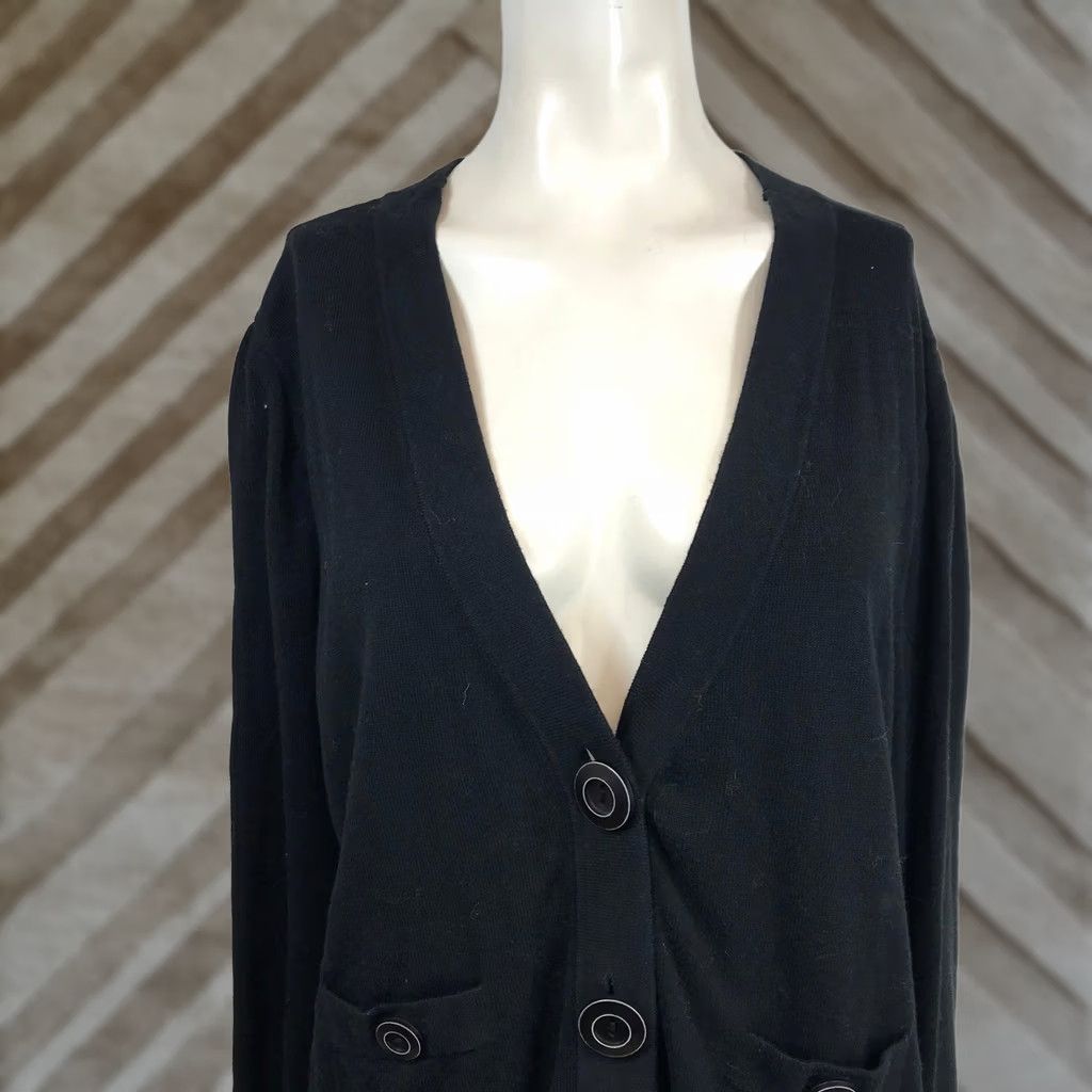 Vintage Cabi Black V-Neck Button Front Cardigan Sweater Puff Shoulder Large Women Size L / US 10 / IT 46 - 1 Thumbnail