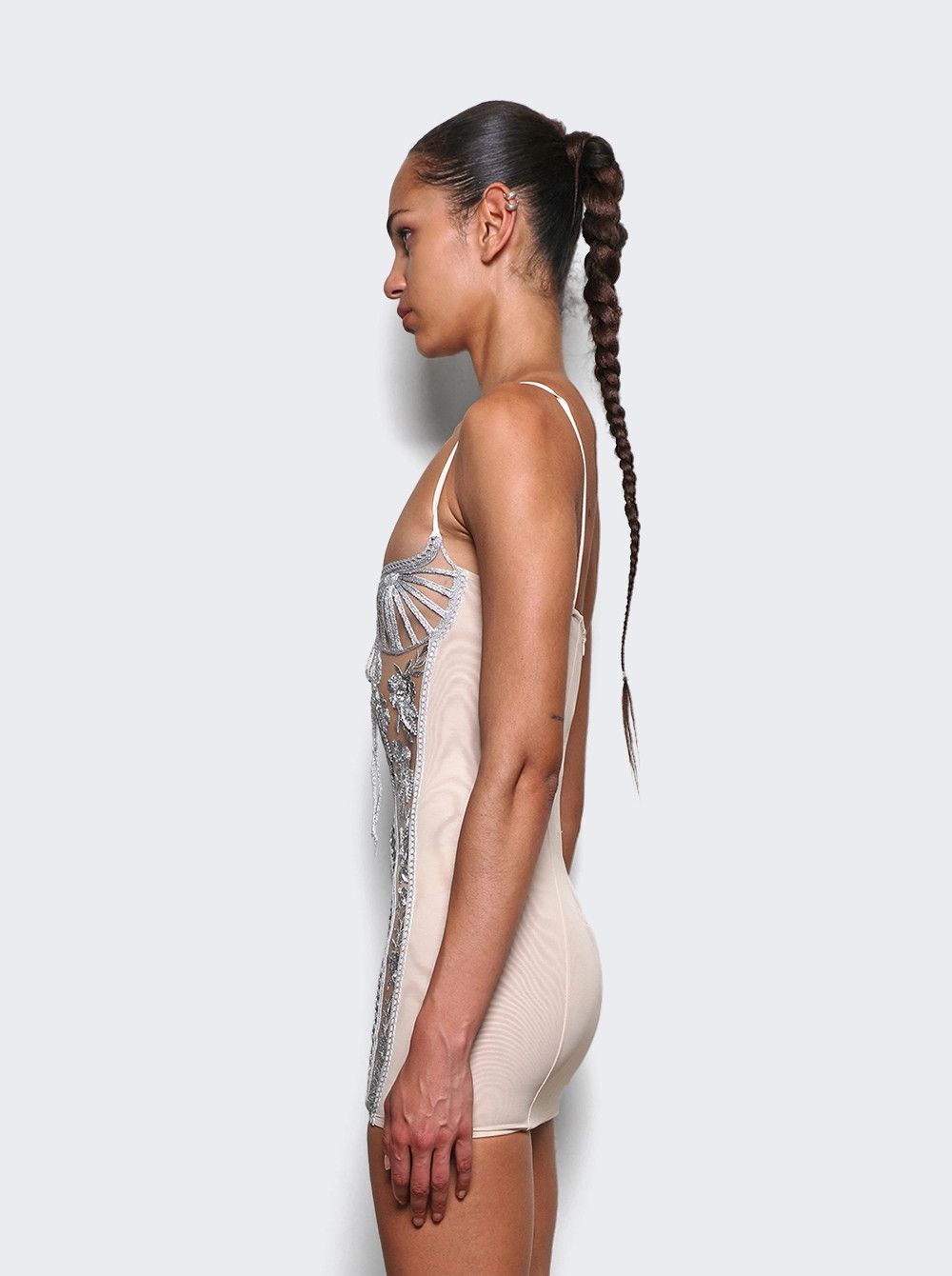 The Attico o1mle0526 Embroidered Sheer Mini Dress in Silver Size L / US 10 / IT 46 - 4 Thumbnail
