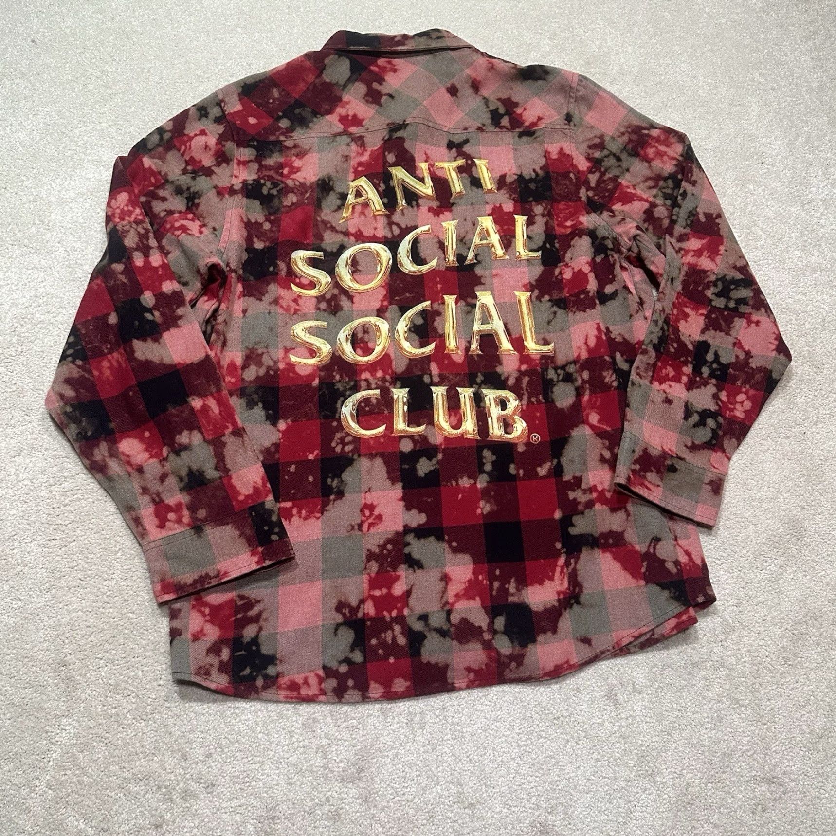 Anti Social Social Club Anti Social Social Club Shirt Button-Up Flannel Mens Large Red Tie Dye Plaid Long Sleeve Collar Down Vintage No Size US L / EU 52-54 / 3 - 2 Thumbnail