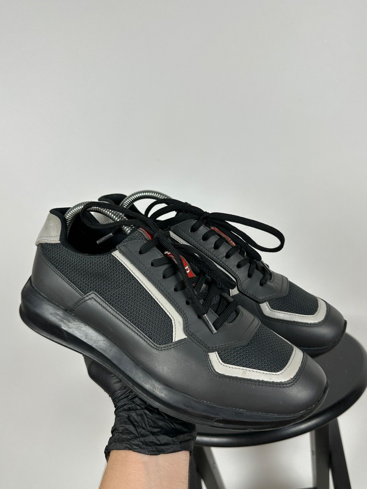 Prada Prada Grey Leather Red Tab Sneakers Size US 6.5 / EU 39-40 - 8 Thumbnail
