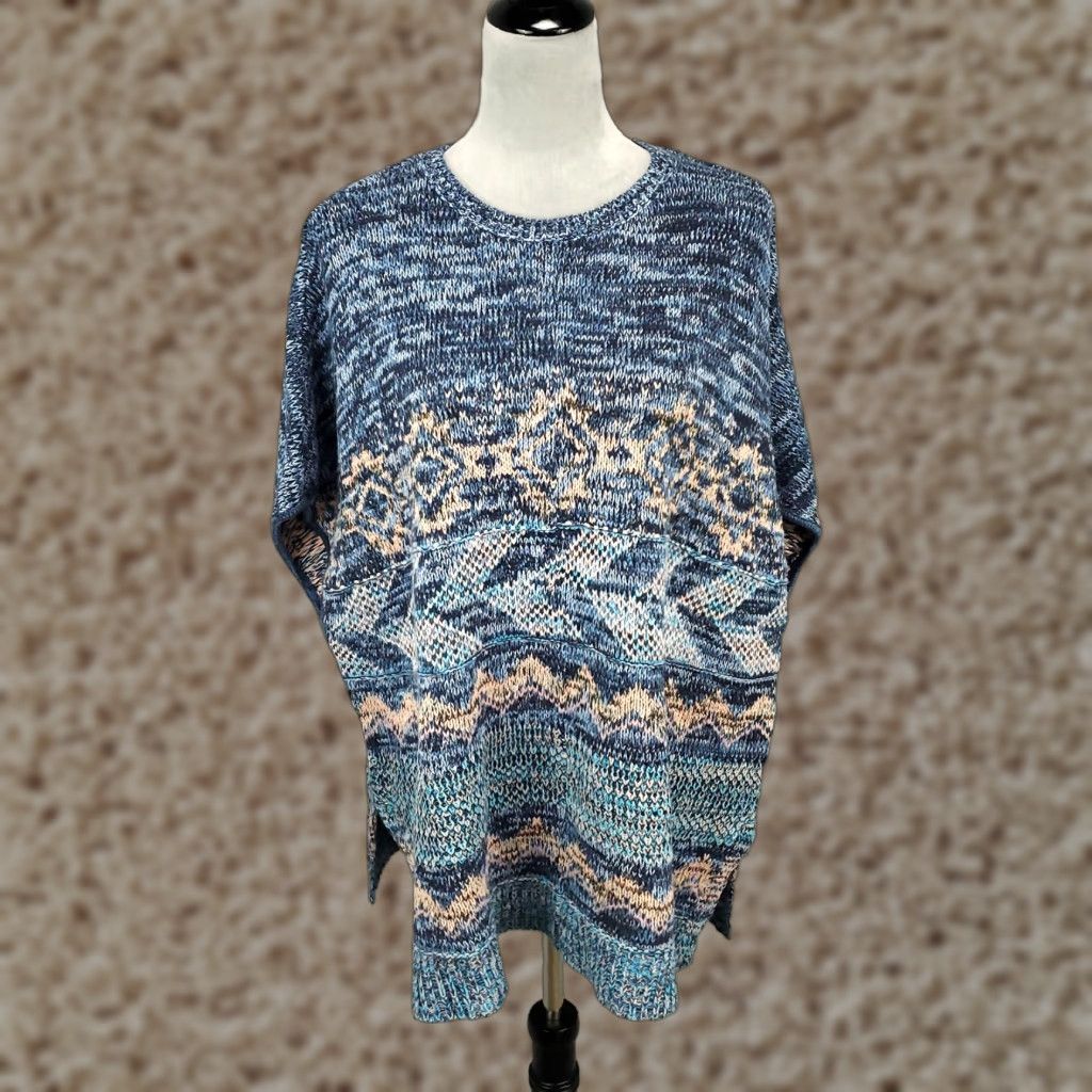 Coldwater Creek Coldwater Creek Sweater Women One Size Multicolor Geometric Knit Pullover Cap Sleeve Round Neck Womens Size ONE SIZE - 1 Thumbnail