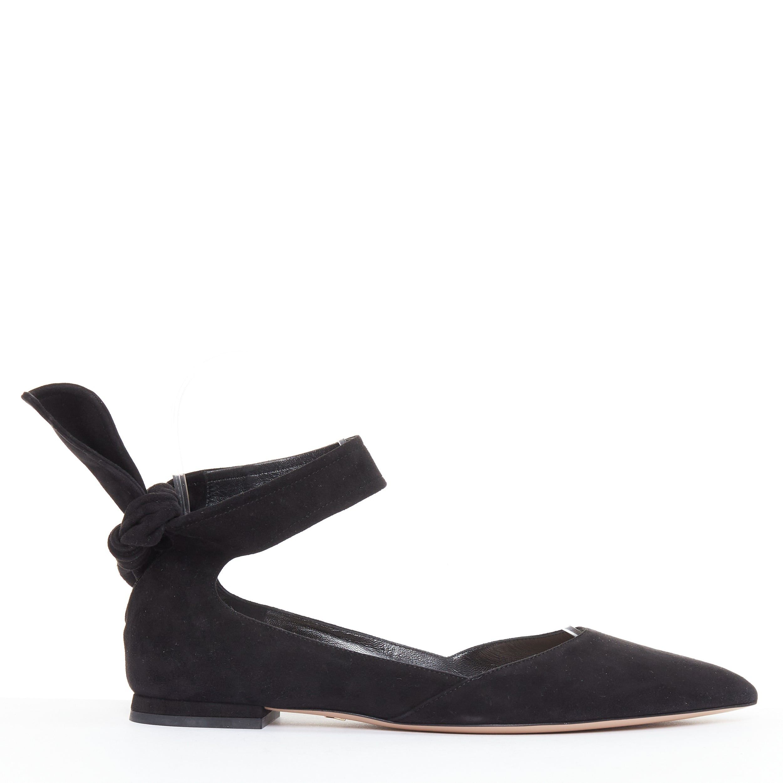 Dior CHRISTIAN DIOR La Belle D black suede ankle bow ballerina flats EU37 Size US 7 / IT 37 - 1 Thumbnail