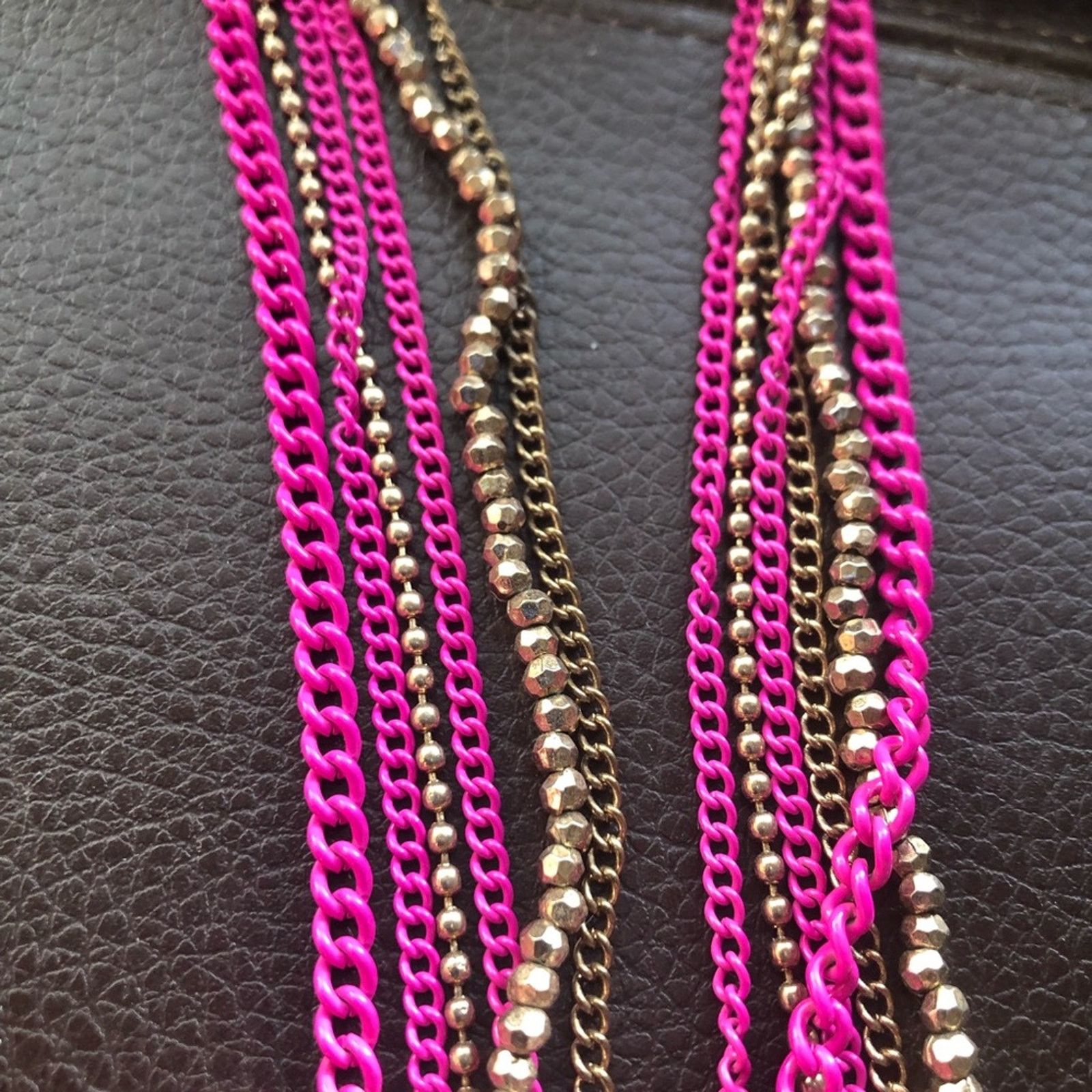 Jewelry Multi strand pink chain brass sparkle bead necklace Size ONE SIZE - 6 Thumbnail