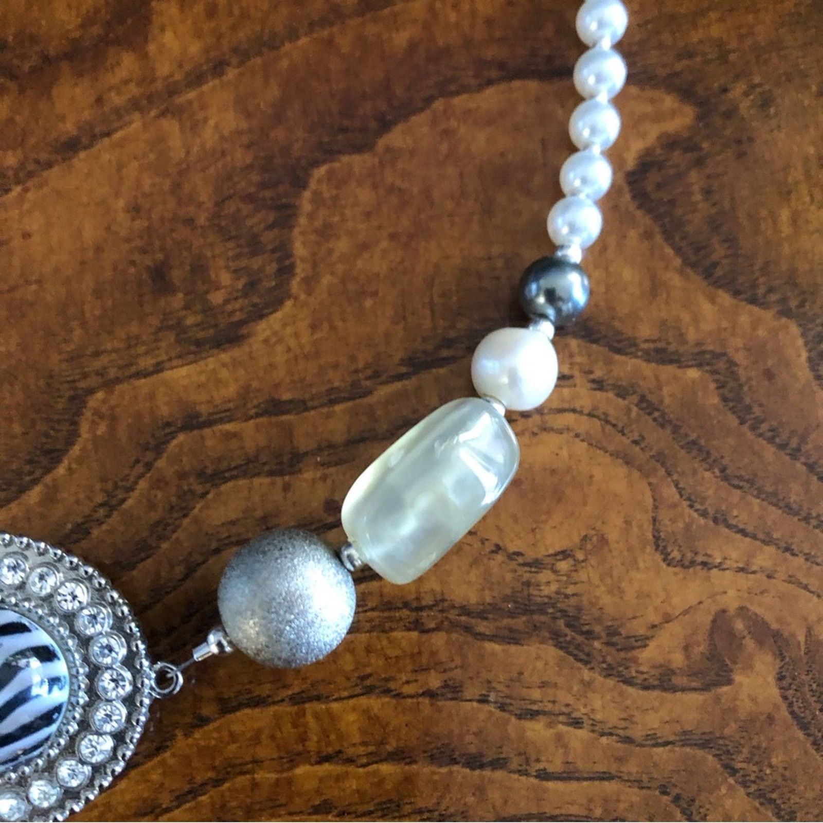 Handmade Handcrafted repurpose animal print halo Pearl necklace Size ONE SIZE - 12 Thumbnail