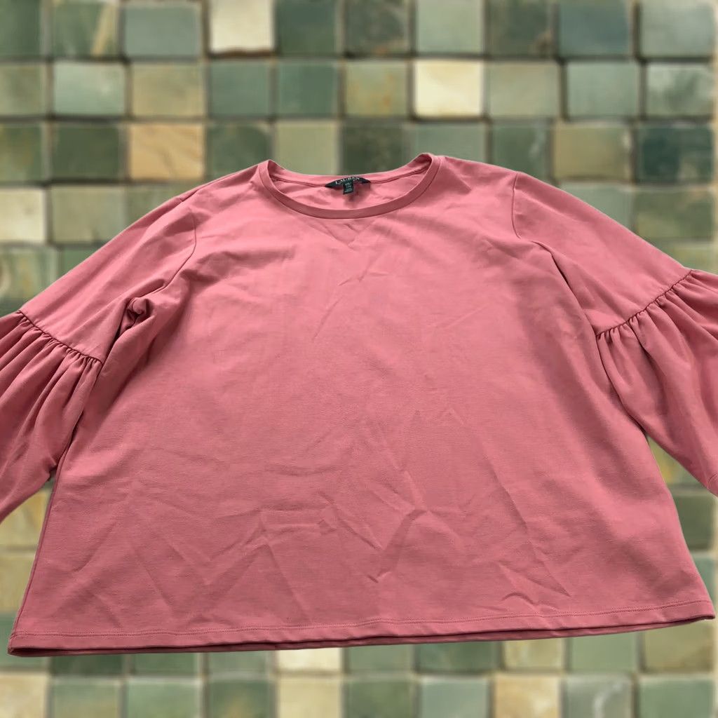 Ralph Lauren Lauren Ralph Lauren Blouse Shirt Viscose Nylon Pink XXL Bell Sleeve Pullover Top Women Regular Fit Crew Neck Casual Business Modern Classic Size XXL / US 16-18 / IT 52-54 - 1 Thumbnail