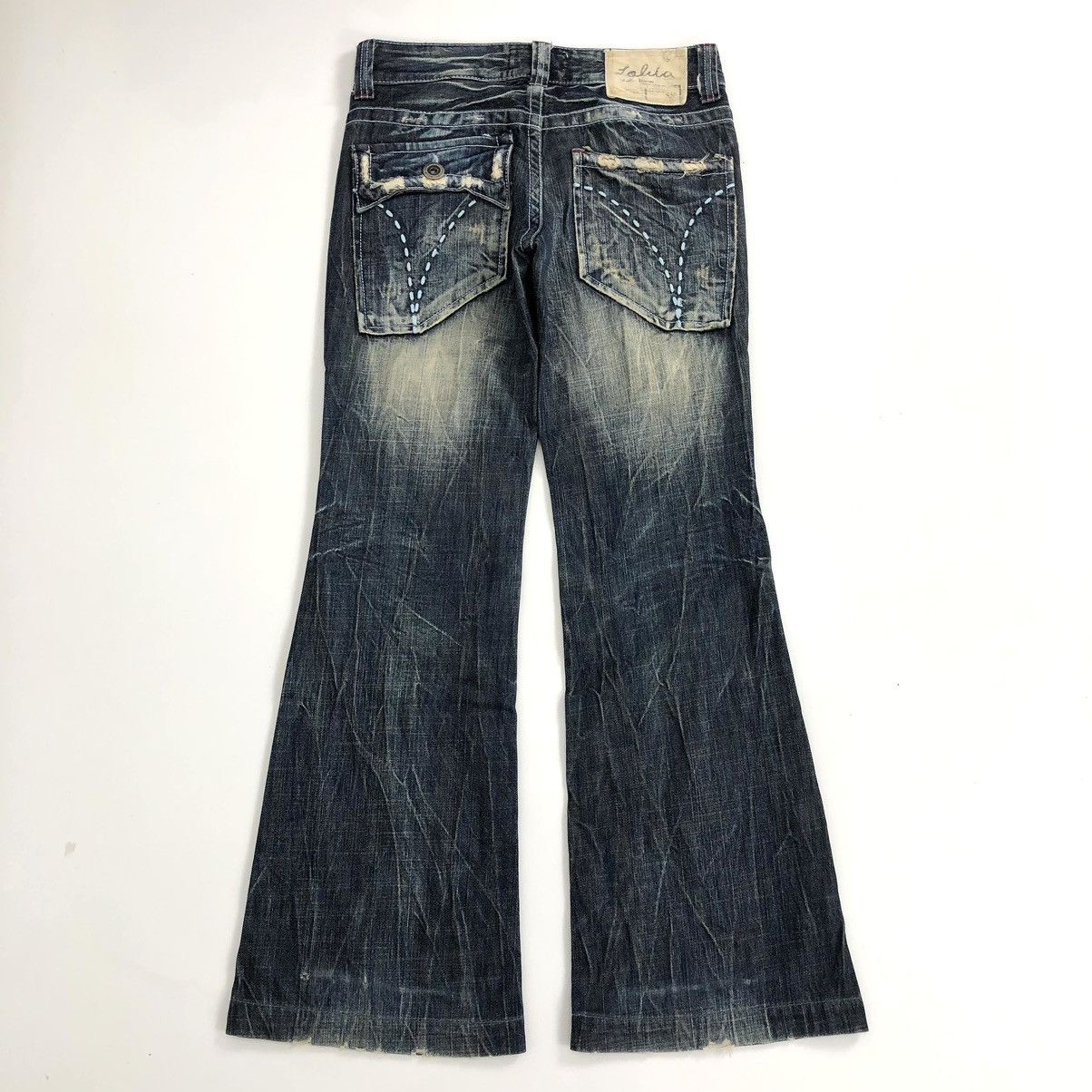 If Six Was Nine × Le Grande Bleu (L.G.B.) × Vintage Vintage Lolita Exotic Flared Jeans Distressed Faded Denim Size US 27 - 20 Thumbnail