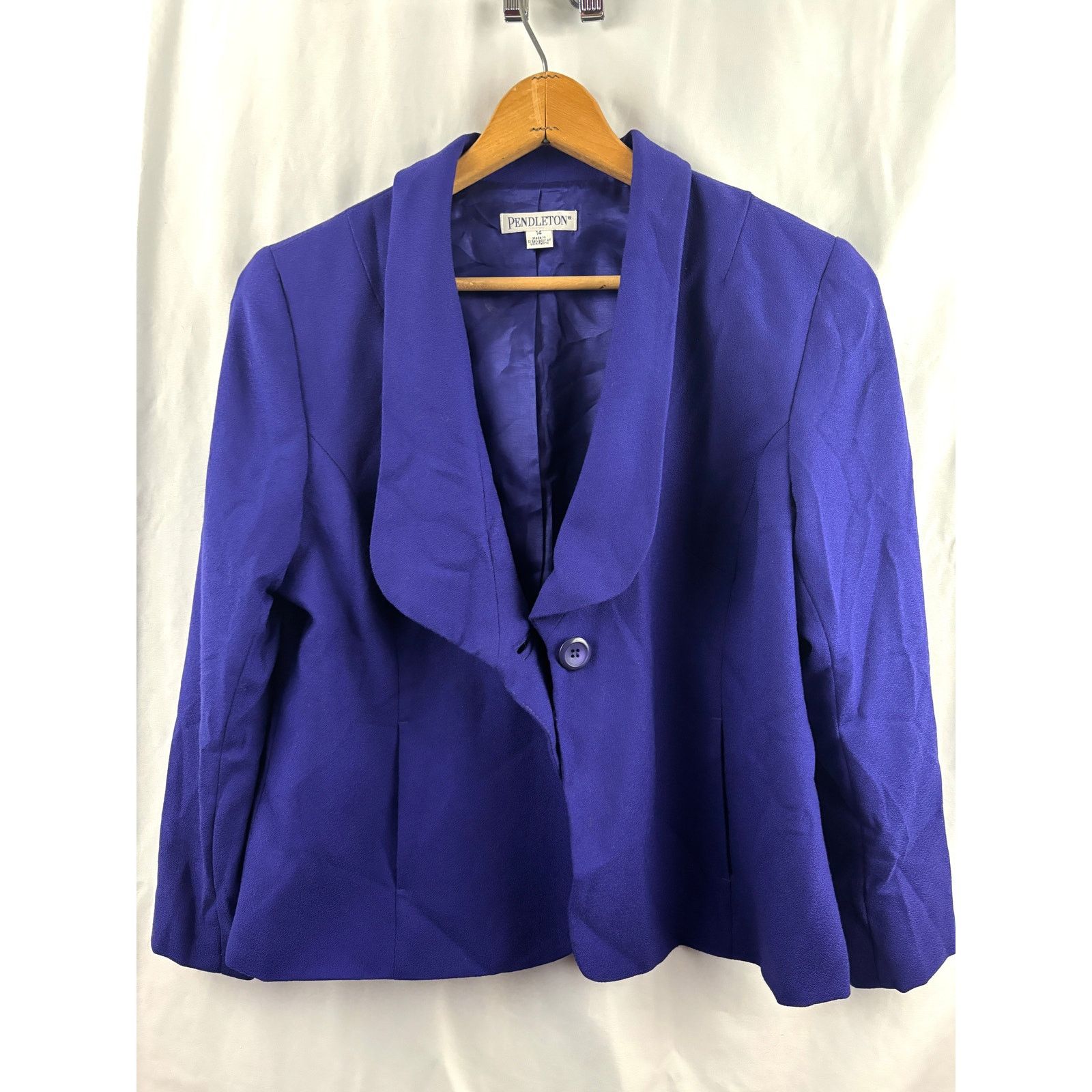 Pendleton VTG 1990s Pendleton Wool Blazer Jacket One-Button Blue 14 Size XL / US 12-14 / IT 48-50 - 14 Thumbnail