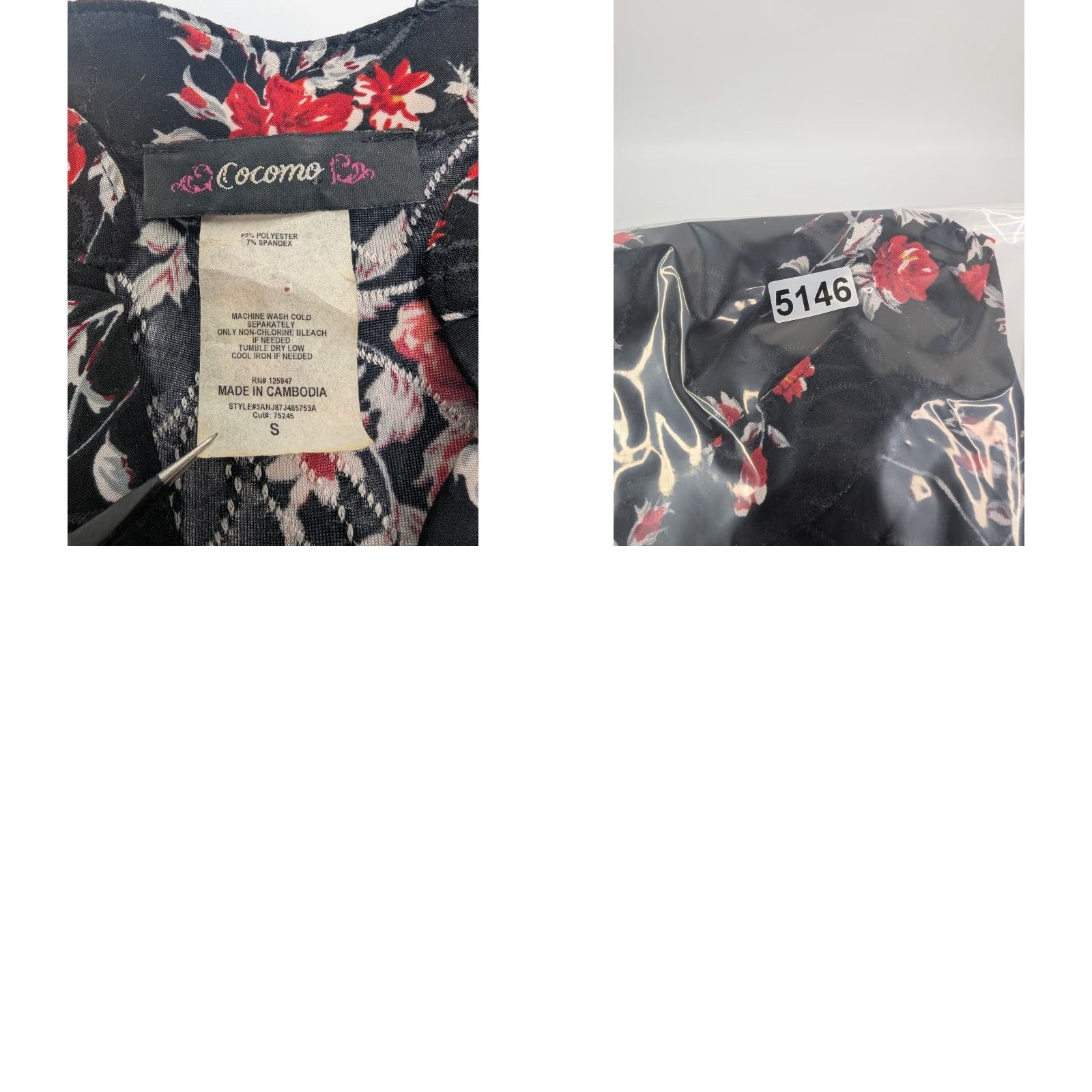 Bell Cocomo Women's Black Floral Top Blouse S Knit Long Bell Sleeve V-Neck Pleated Shirt Shirt-Style Purled? Size S / US 4 / IT 40 - 8 Thumbnail