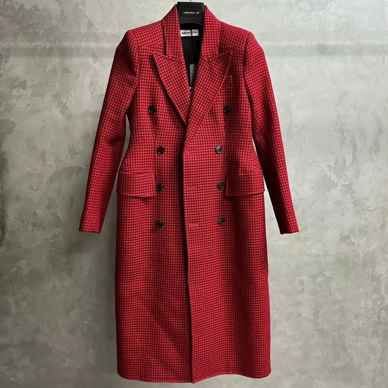Balenciaga Red Checked Hourglass Overcoat