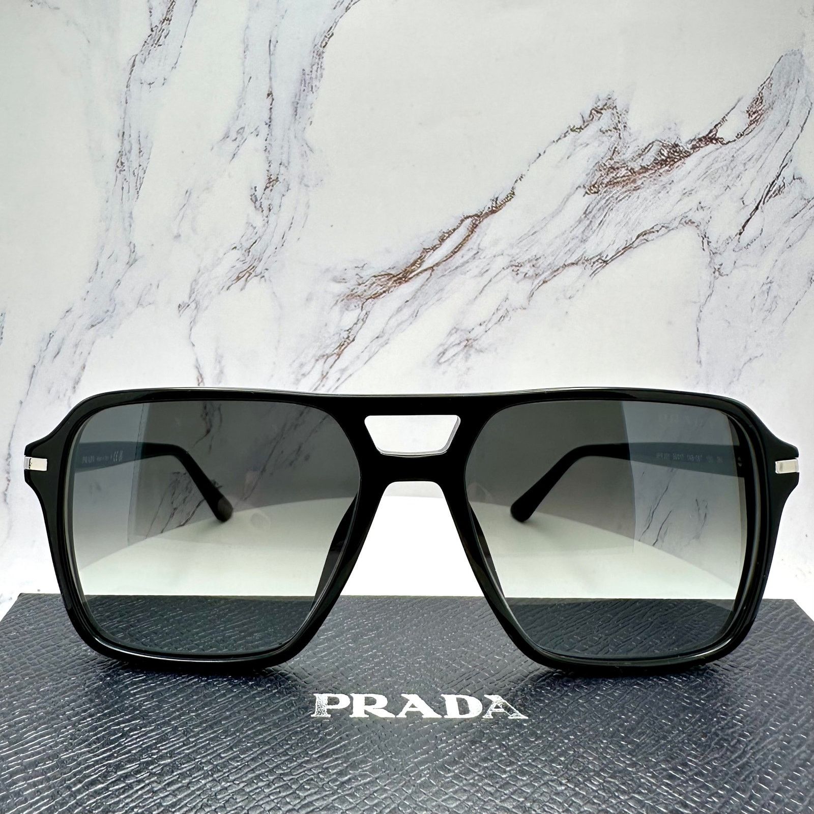 Prada NEW PRADA Sunglasses Black Aviator Pilot Grey Lens Side Logo Size ONE SIZE - 22 Thumbnail