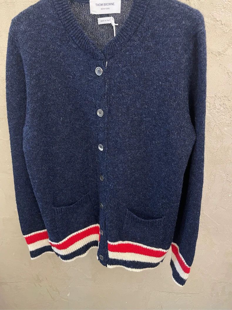 Thom Browne Thom browne Dark blue hem stripe round-neck wool cardigan j Size US XS / EU 42 / 0 - 4 Thumbnail