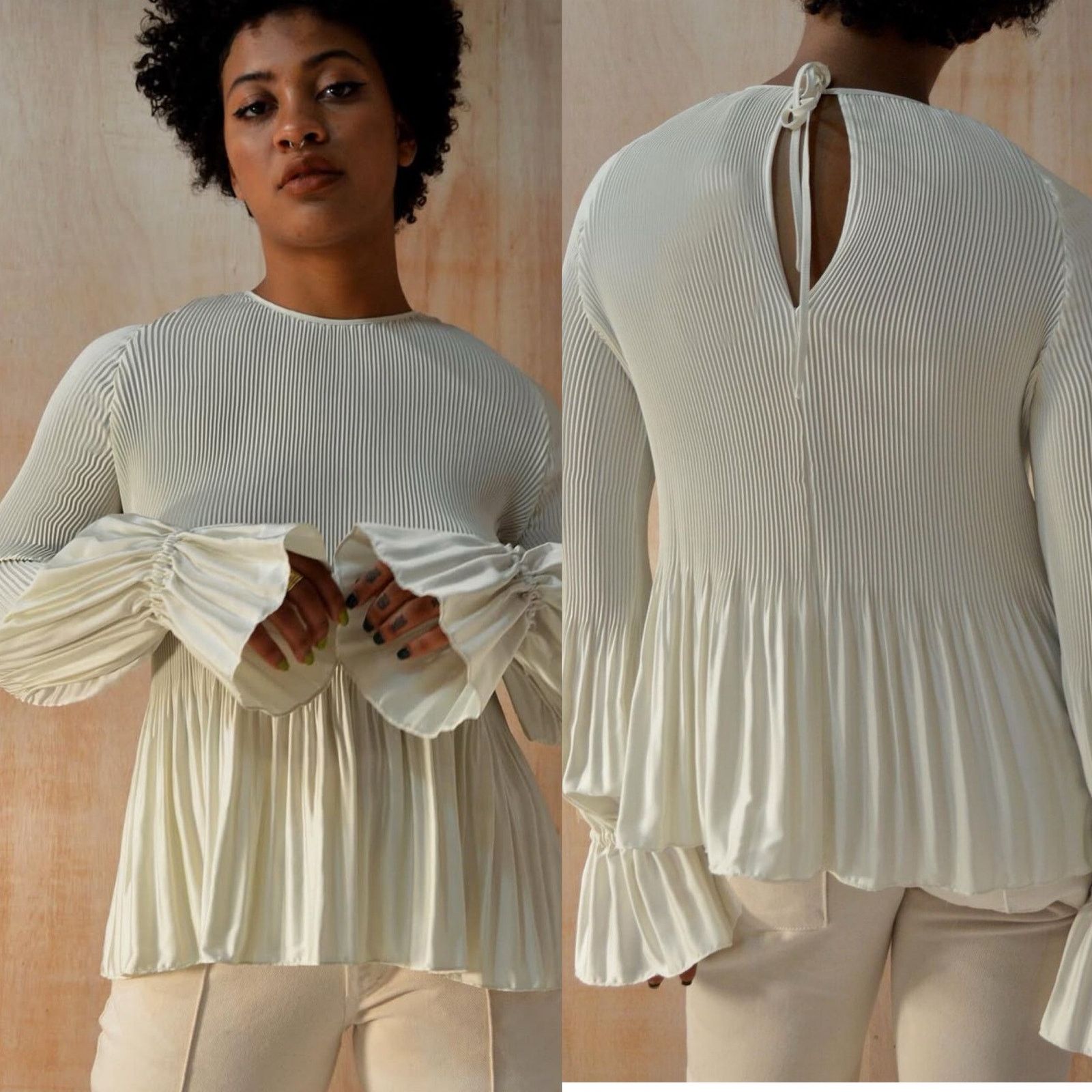 Other KALLMEYER IVORY CREPE PLEAT AND RELEASE ROMANCE TOP sz L Size L / US 10 / IT 46 - 9 Thumbnail
