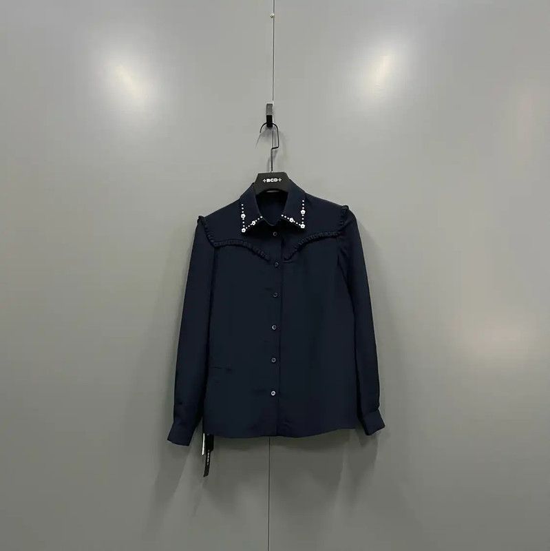 Miu Miu Miu Miu Navy Long Sleeve Button-Up Shirt 0089 Size ONE SIZE - 1 Thumbnail
