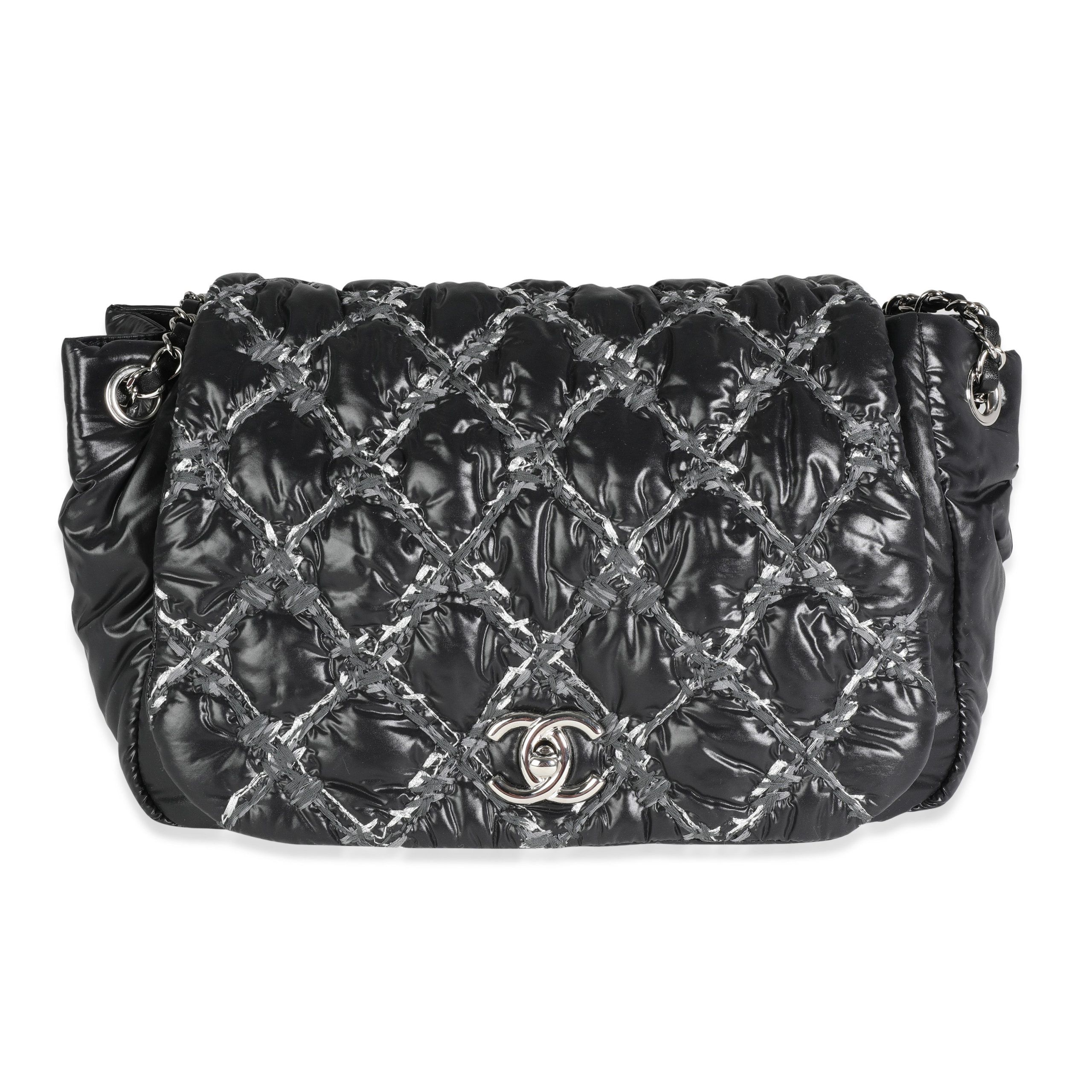 image of Chanel Black And Grey Nylon Paris Byzance Tweed On Stitch Flap Bag, Women's