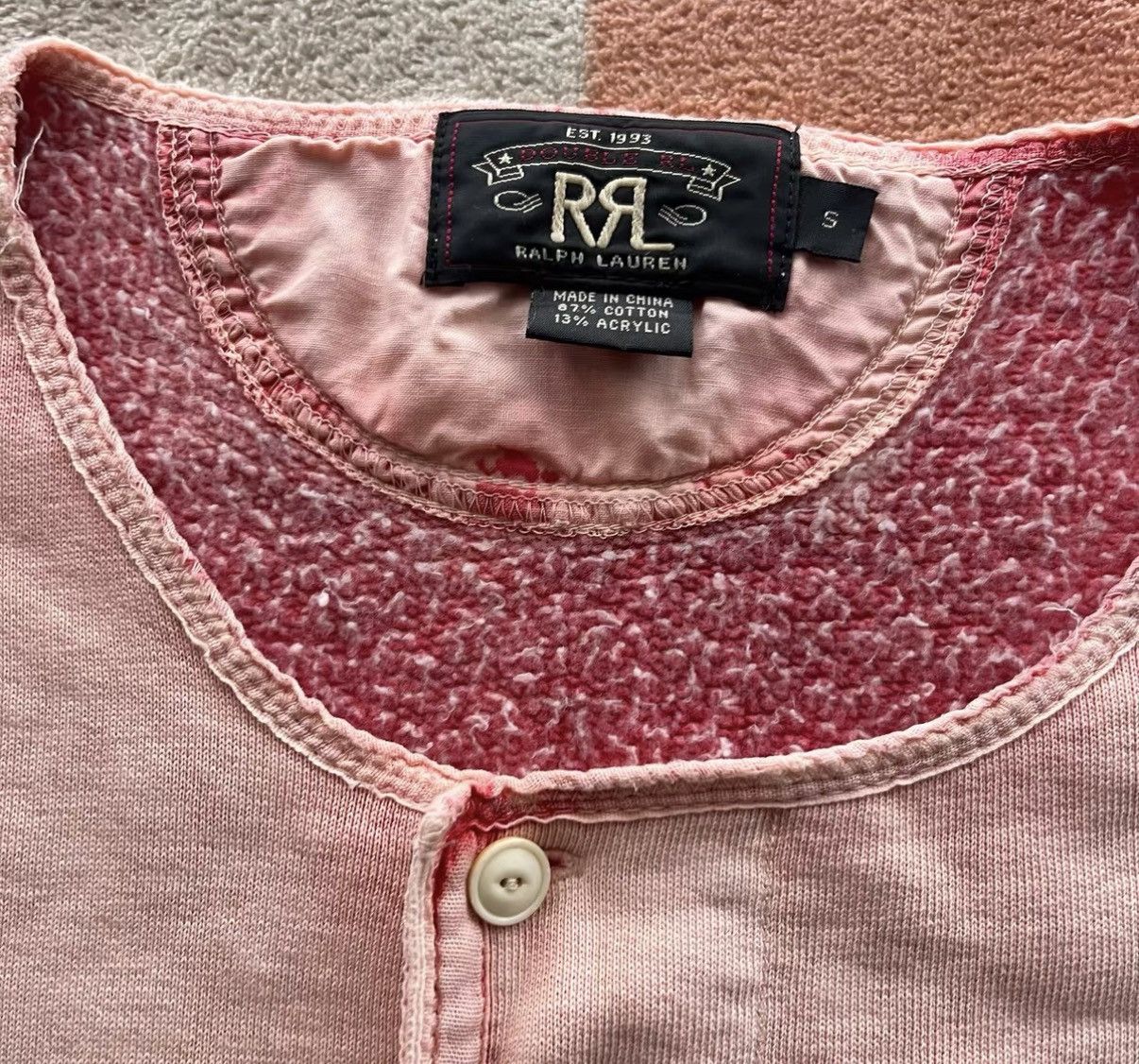 RRL Ralph Lauren Washed Pink Henley Hoodie - Ralph Lauren Double RL K22 Size US S / EU 44-46 / 1 - 4 Thumbnail