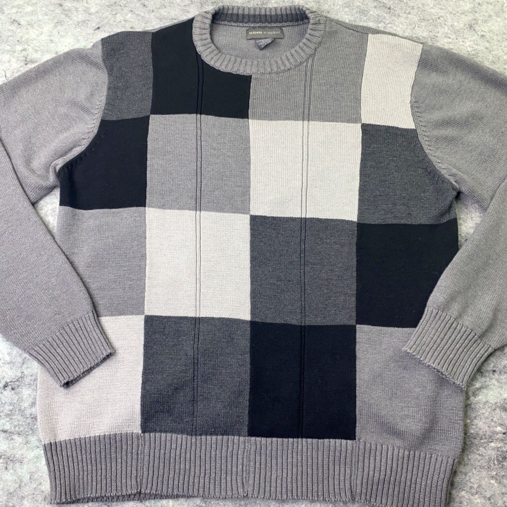 Vintage Tricots St Raphael Mens Sweater XL Grey Checker Long Sleeve Classic Size US XL / EU 56 / 4 - 2 Thumbnail