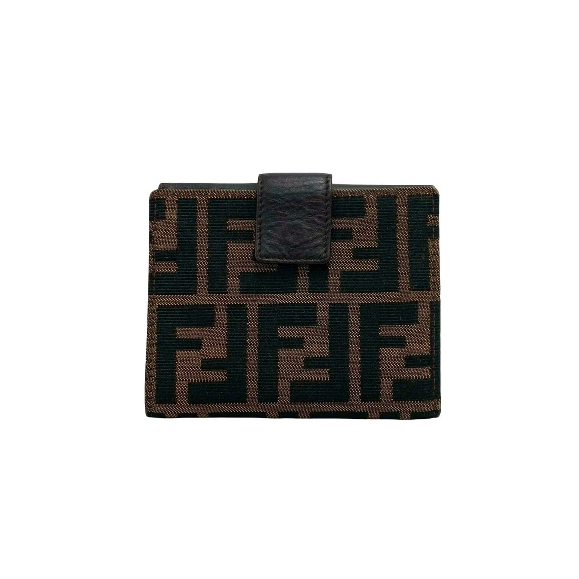 Fendi FENDI Zucca FF pattern canvas and leather bi-fold wallet, mini business card holder/card case, brown/black, 25401 Size ONE SIZE - 1 Thumbnail