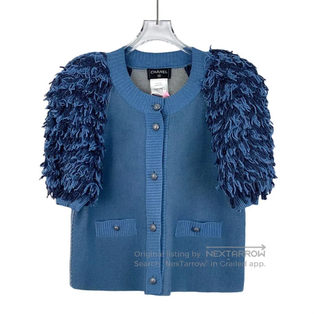 Chanel Chanel Blue fringed cotton round neck single-breasted shor Size XS / US 0-2 / IT 36-38 - 1 Thumbnail