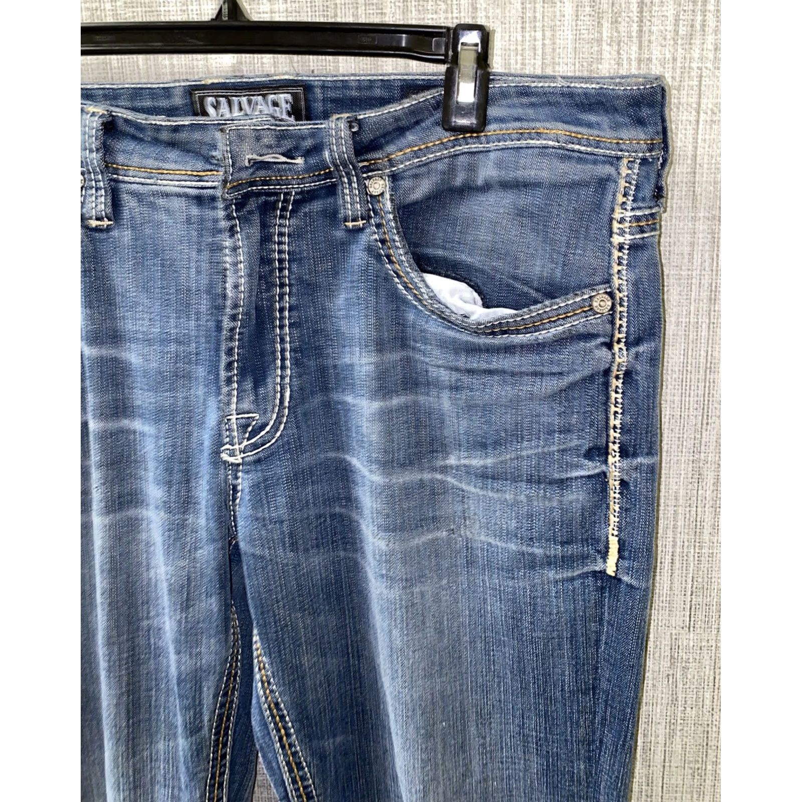 Vintage Salvage Jeans Denim Zip Fly Blue 37 x 32 Mens Regular Size 37 Inseam 32 Men Size US 37 - 3 Thumbnail