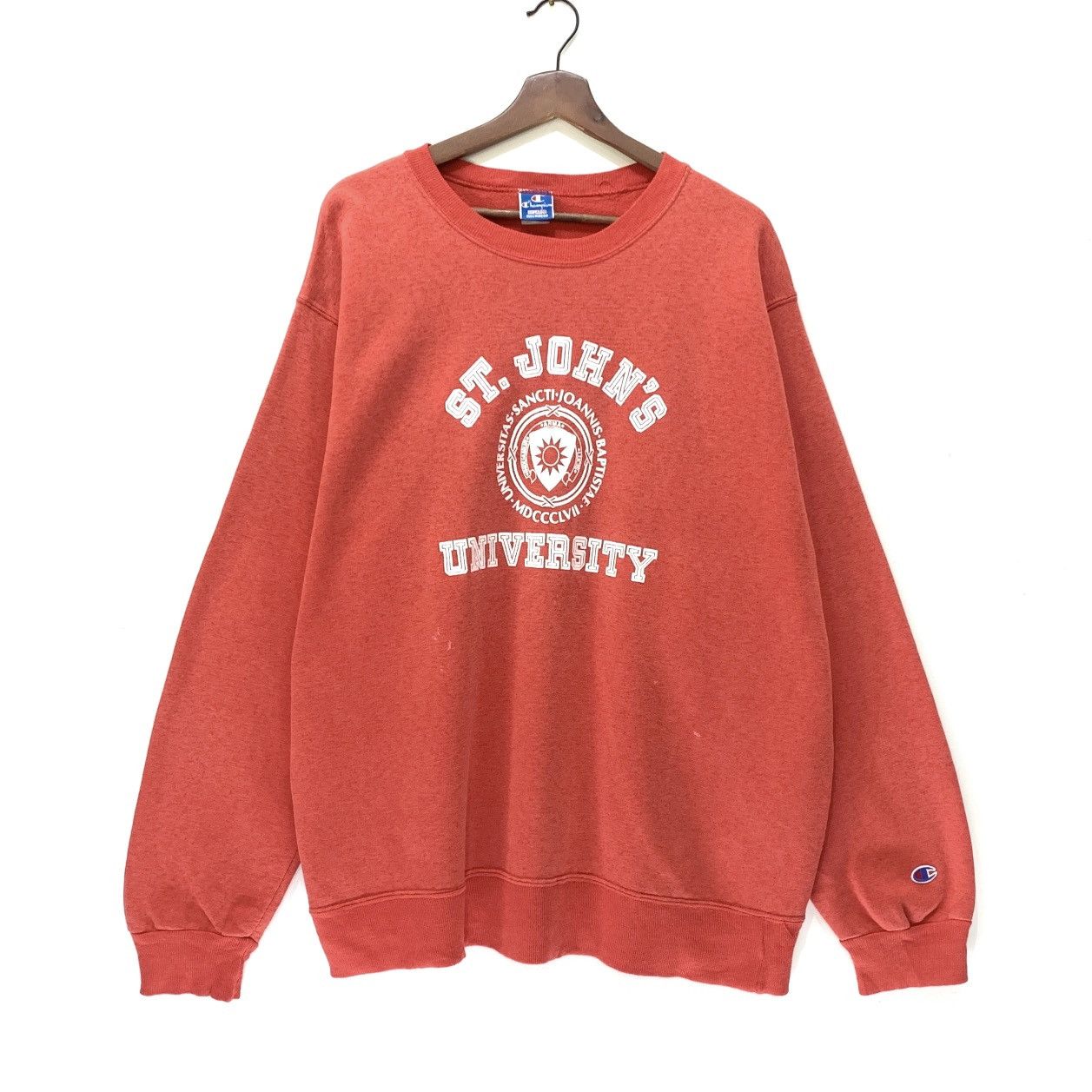 image of Vintage 90's Champion St John’S University Sweatshirt in Red, Men's (Size XL)