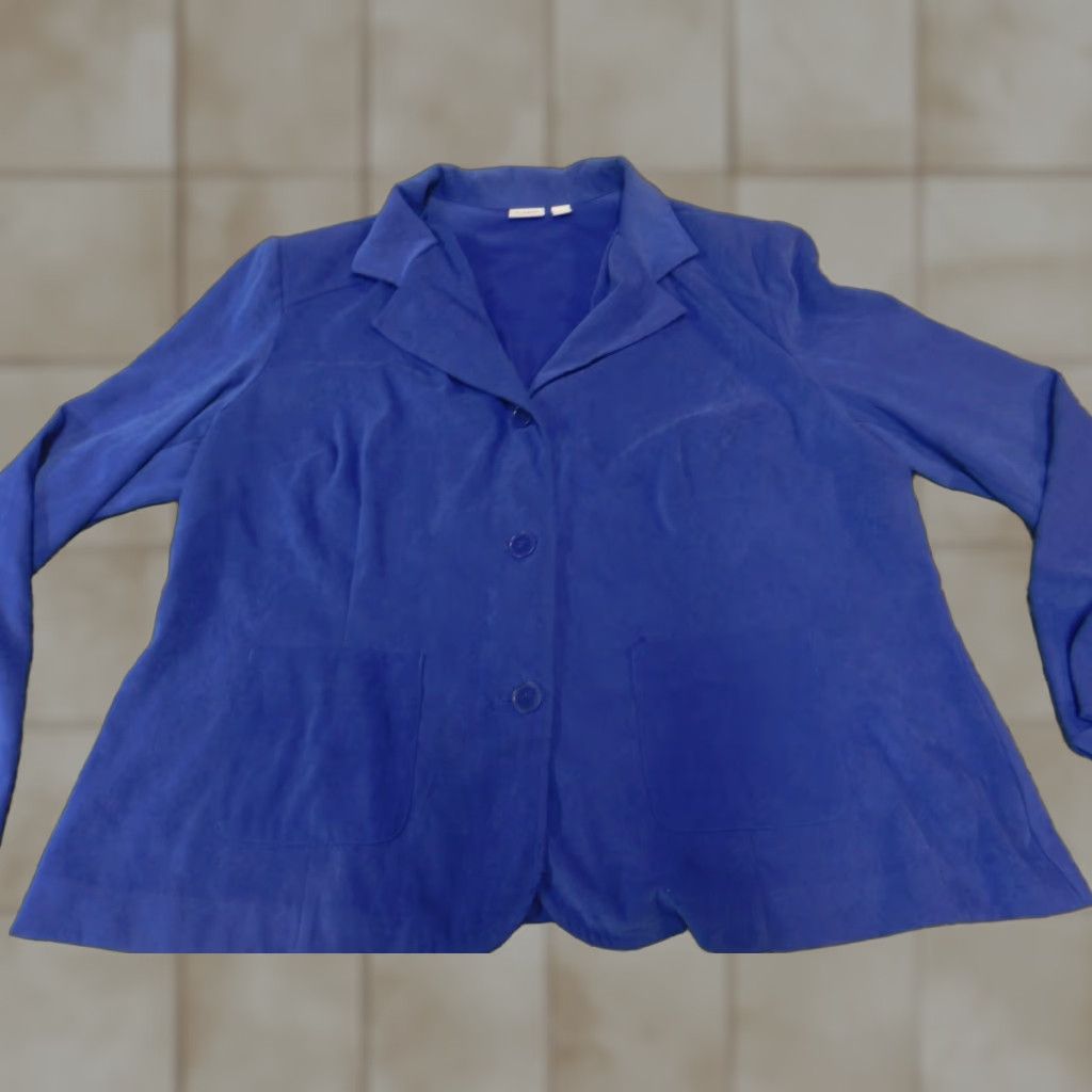 Vintage Cato Blazer Womens 24W Blue One-Button Notch Lapel Short Sleeve Solid Modern Tuxedo Lightweight Fall Winter Plus Size Jacket Coat Size 4XL / US 24-26 - 1 Thumbnail