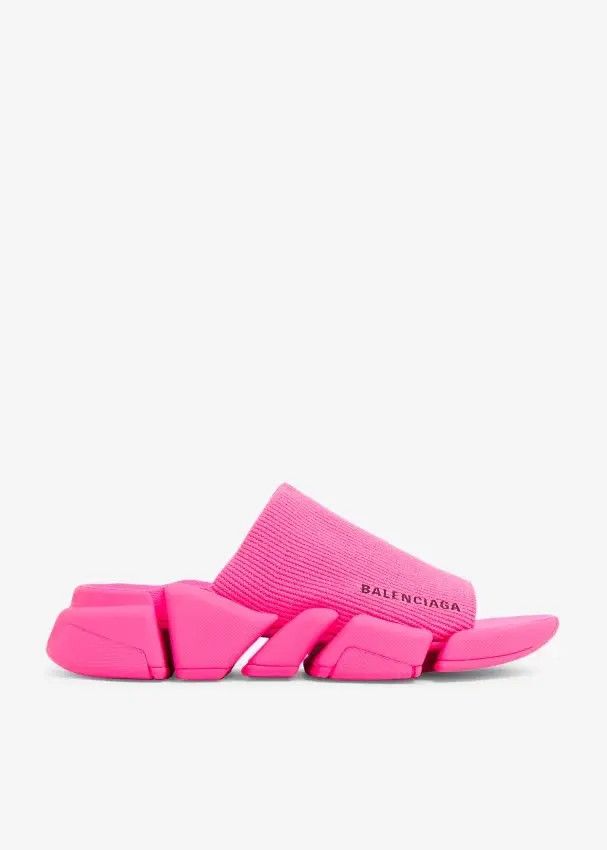 Balenciaga o1w1db10625 Speed 2.0 Recycled Knit Slide Sandals in Pink Size US 5 / IT 35 - 1 Thumbnail