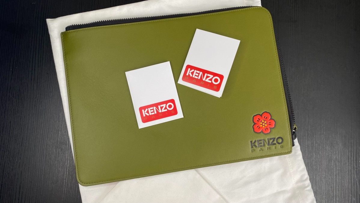 Kenzo KENZO Large 'Boke Flower' Leather Clutch - Khaki Size ONE SIZE - 3 Thumbnail