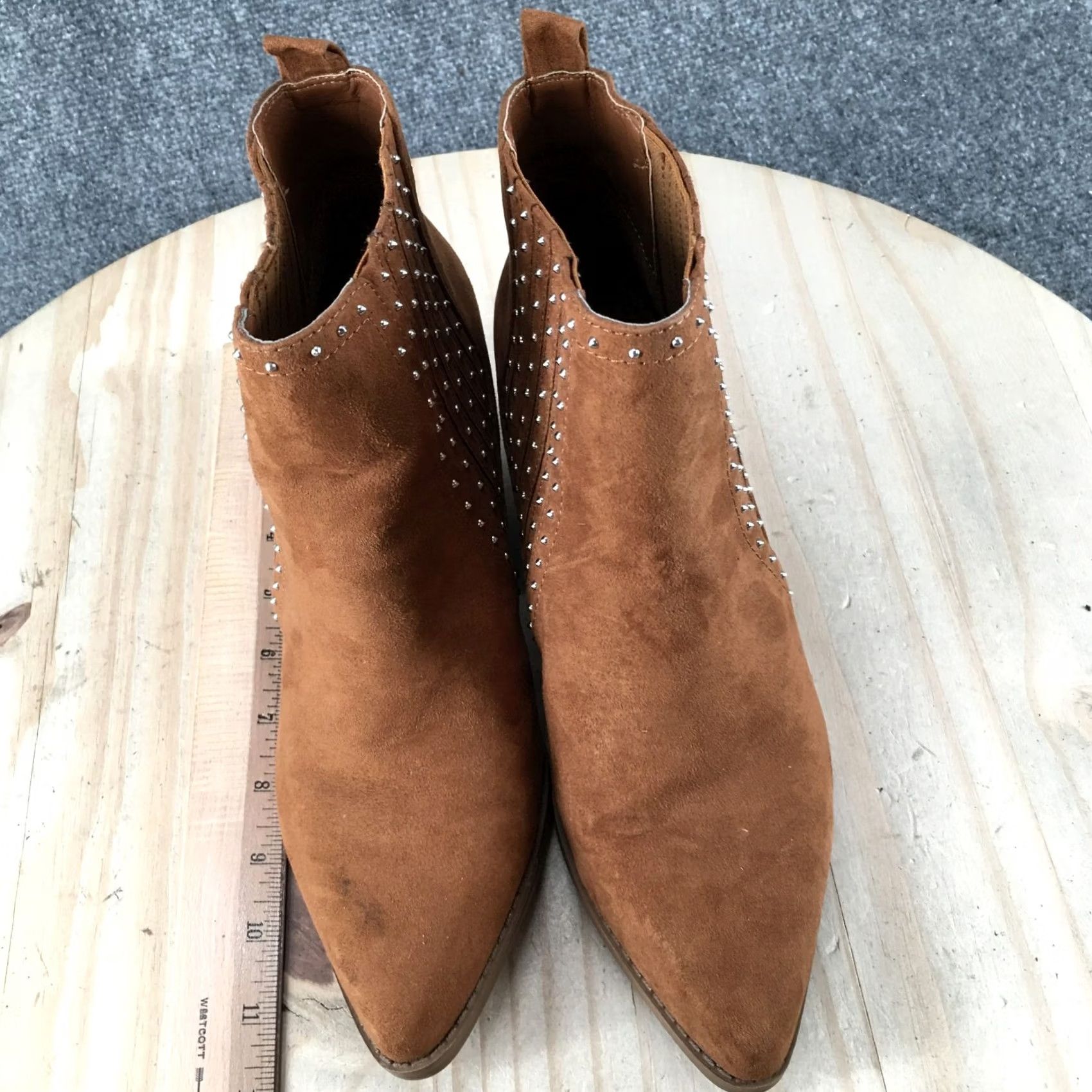 Vintage Maurices Audra Studded Pointed Toe Ankle Booties Brown Boots Womens 9.5 M Heel Mid Block Leather Fatigue? Size US 10 / IT 40 - 6 Thumbnail