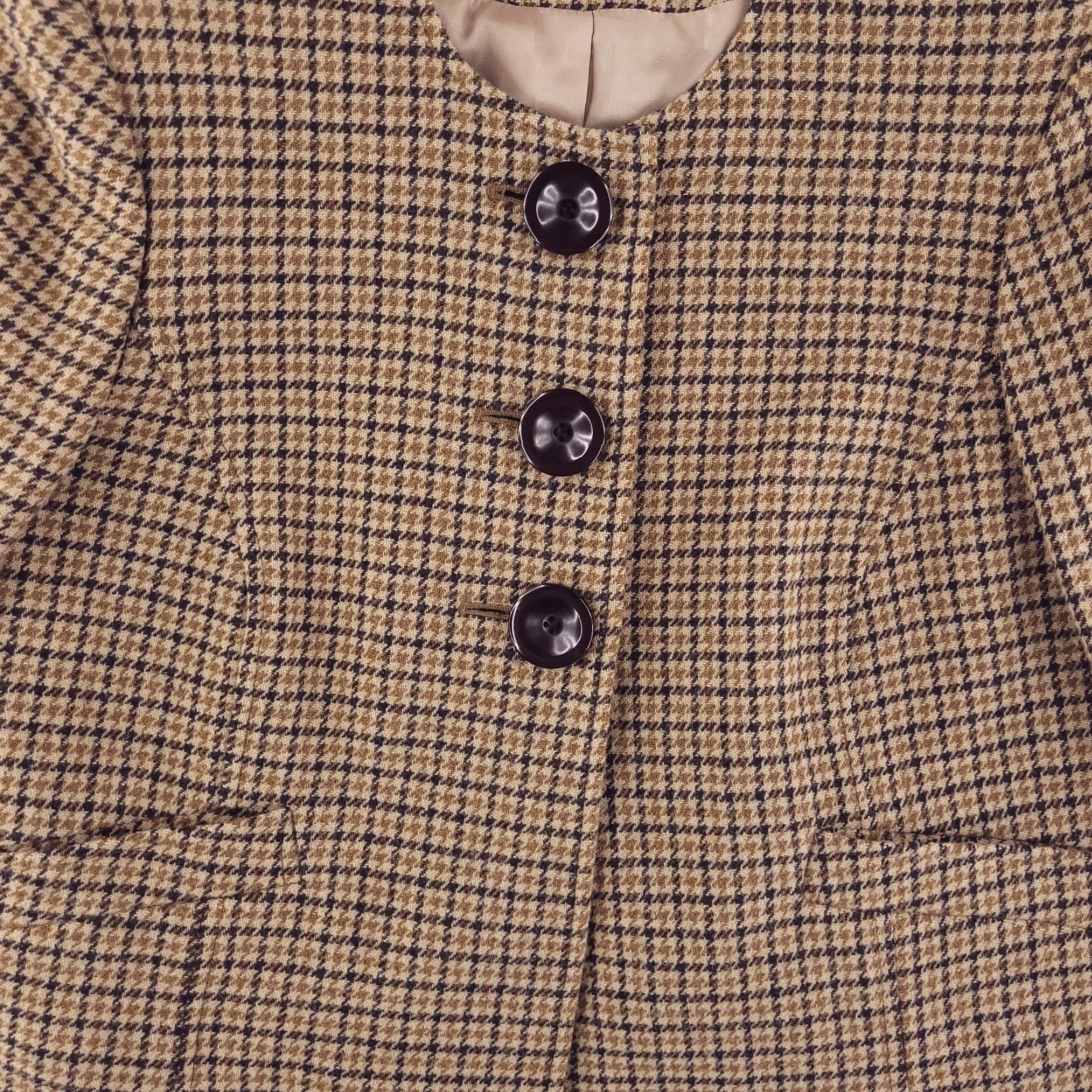 Anne Klein VINTAGE Anne Klein Coat Womens 6P Petite Semi Crop Houndstooth Brown Button Lambswool Overcoat Females 6P Brown Houndstooth Coat Womens Size M / US 6-8 / IT 42-44 - 2 Thumbnail