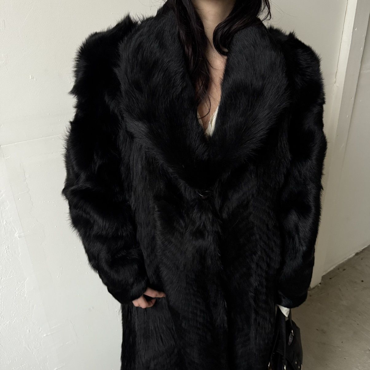 If Six Was Nine Vintage Real Fur Black Maxi Coat Size L / US 10 / IT 46 - 9 Thumbnail