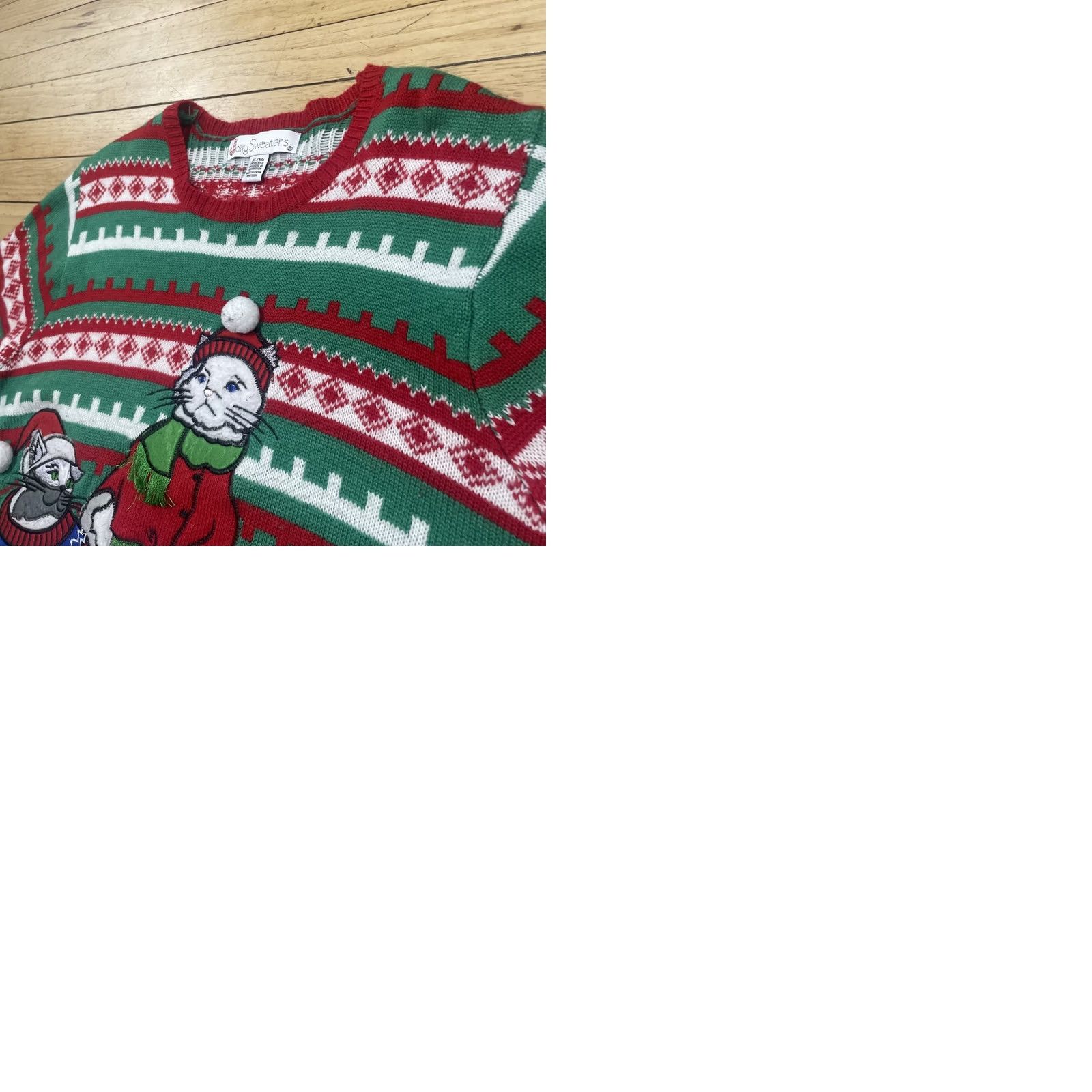 Vintage Jolly Sweaters Cat Christmas Sweater Men XL Red Green 3D Art Ugly Sweater Size US XL / EU 56 / 4 - 12 Thumbnail