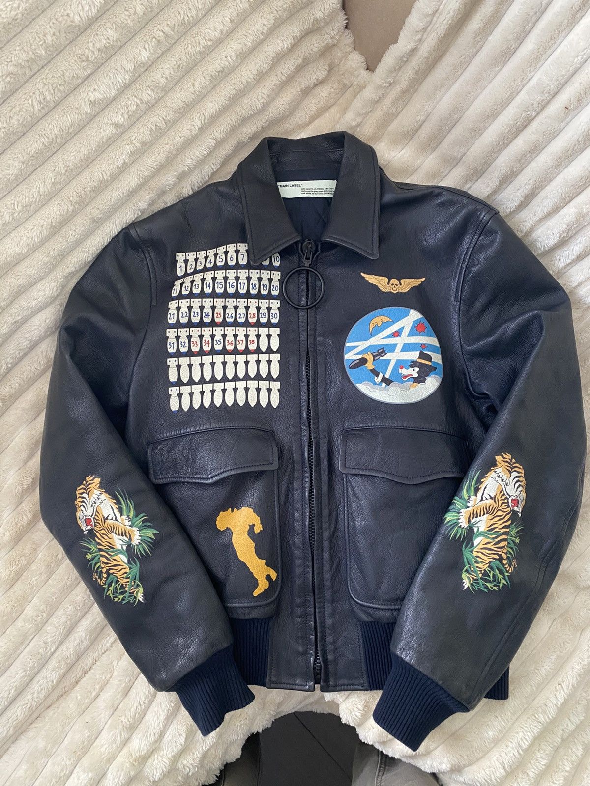 Off-White Off-White Aviator Bomber Leather Jacket Navy XL Size US XL / EU 56 / 4 - 2 Thumbnail